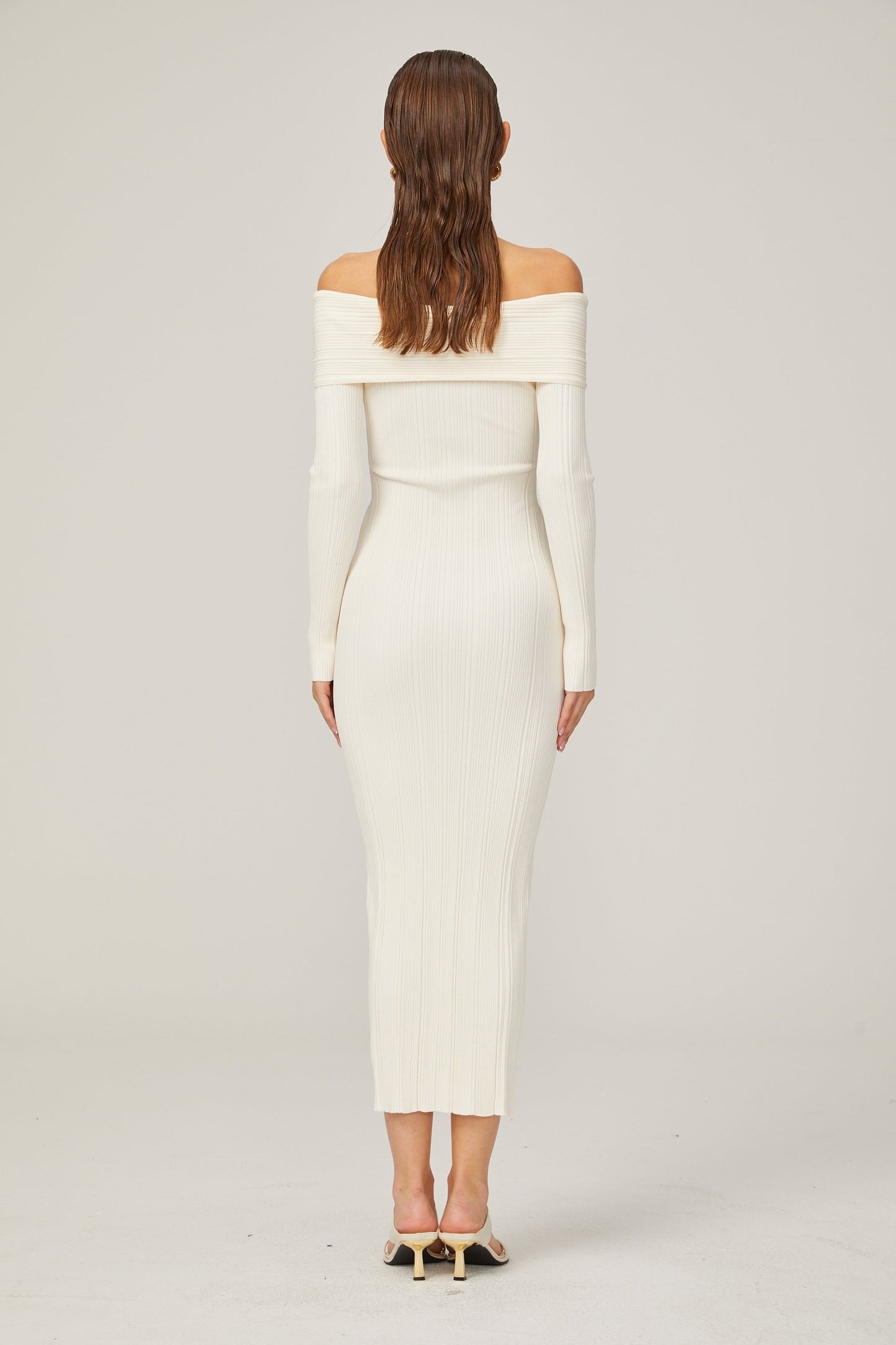Karine white offshoulder ribknit midi dress