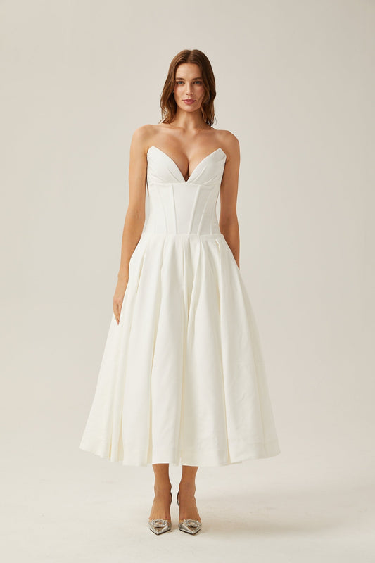 Katherine offshoulder corset midi dress in White