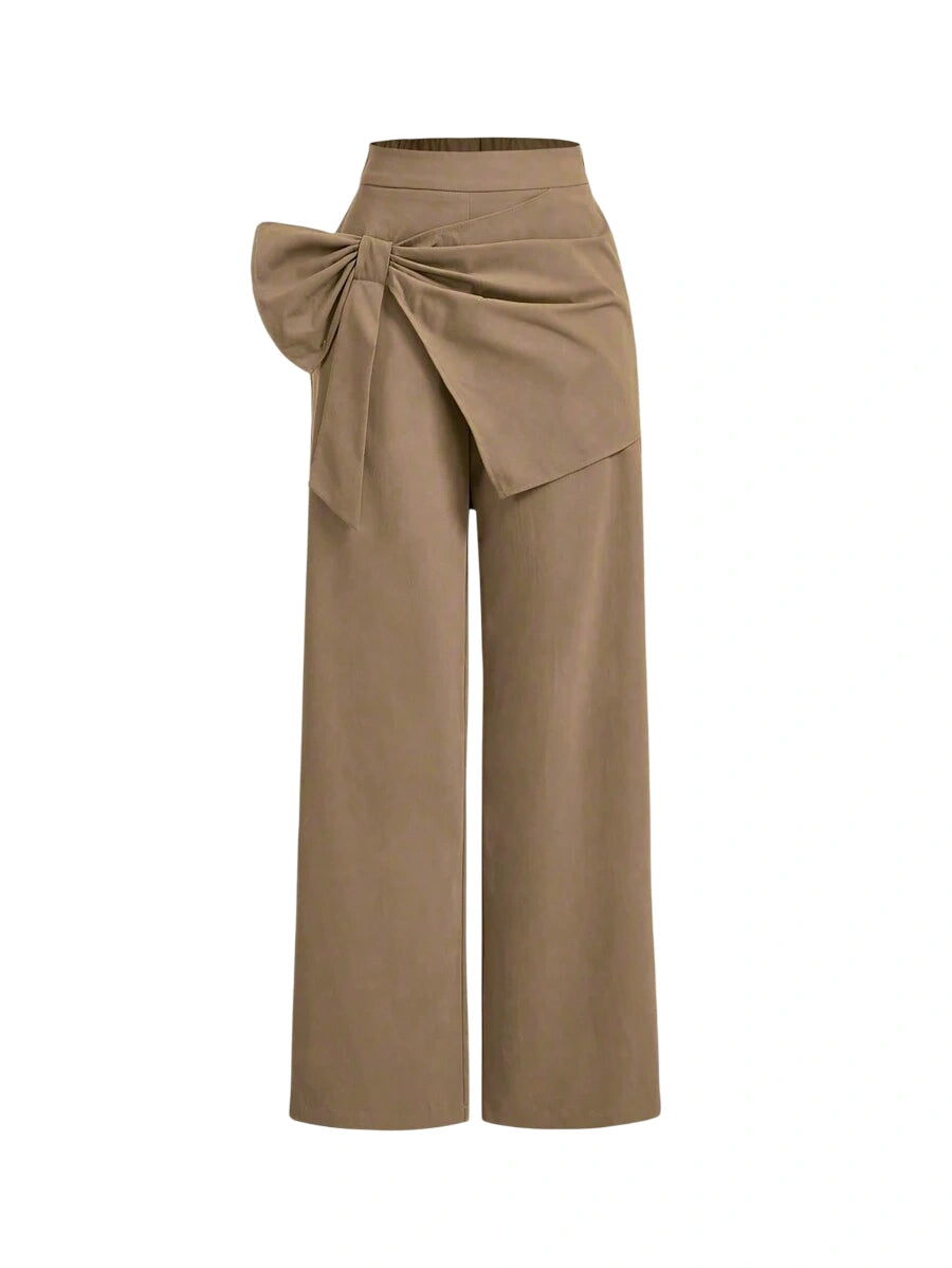 Khaki 3D Big Bow And Skirt Patch TrousersFall Clothes ClothesAsymmetrical Pants