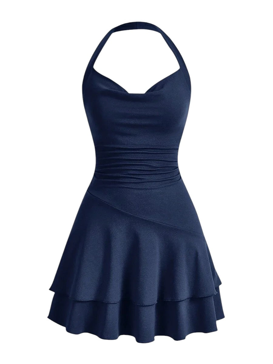 Knitted Halter Neck Slim Fit Womens Bodycon DressSummer DressesSun Dress Spring Clothes in Navy Blue