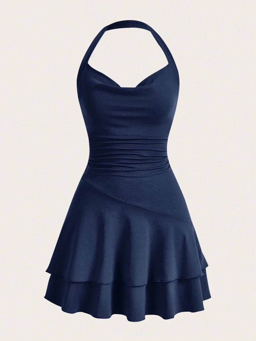Knitted Halter Neck Slim Fit Womens Bodycon DressSummer DressesSun Dress Spring Clothes in Navy Blue