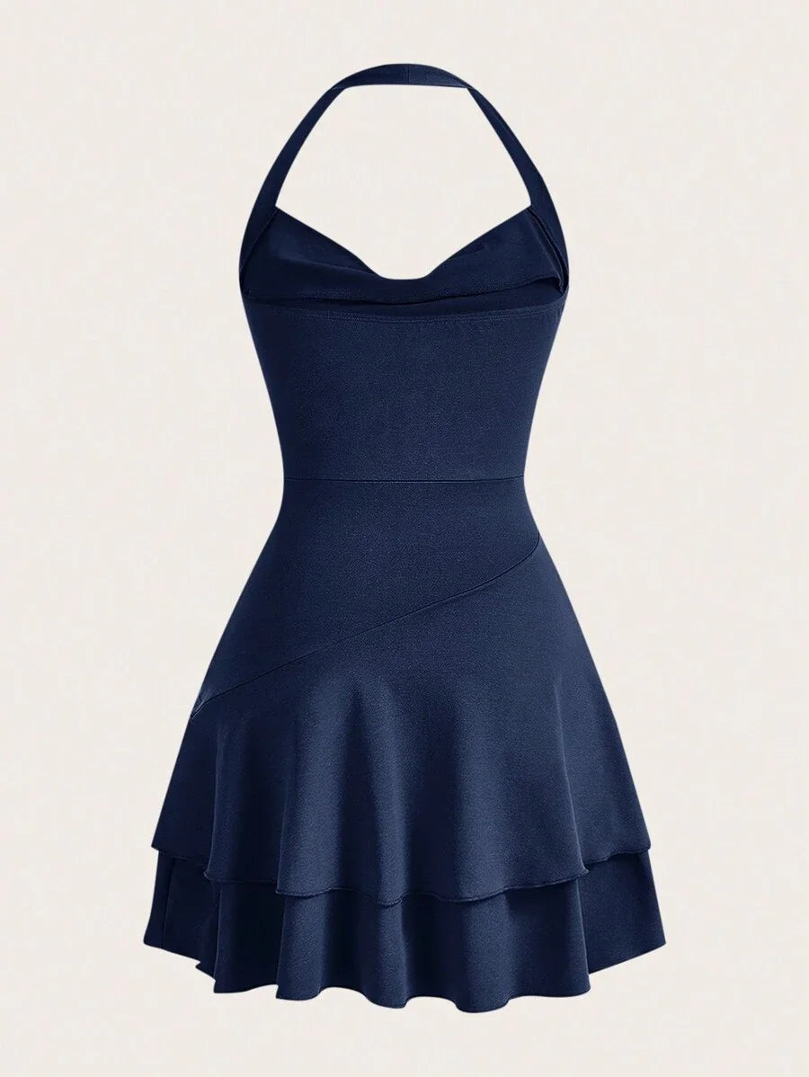 Knitted Halter Neck Slim Fit Womens Bodycon DressSummer DressesSun Dress Spring Clothes in Navy Blue