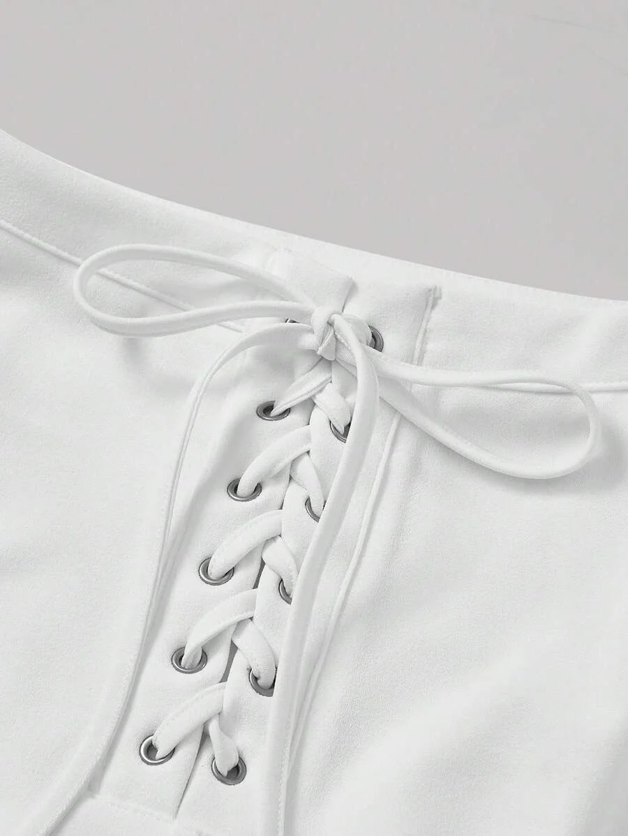 Lace Up Front Flare Leg Pants