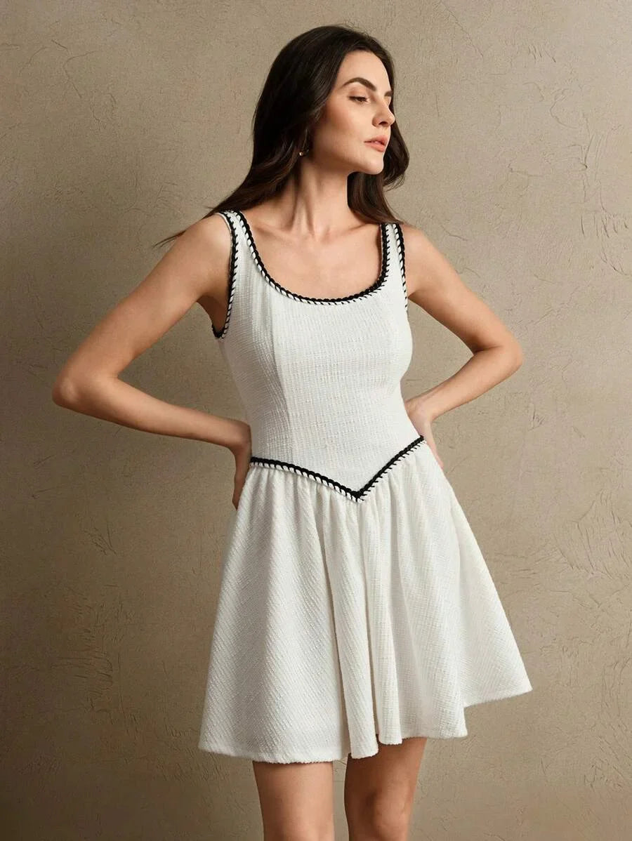 Ladies Knitted Autumn Black Contrasting White Decoration Small Fragrance Style Casual Slim Fit