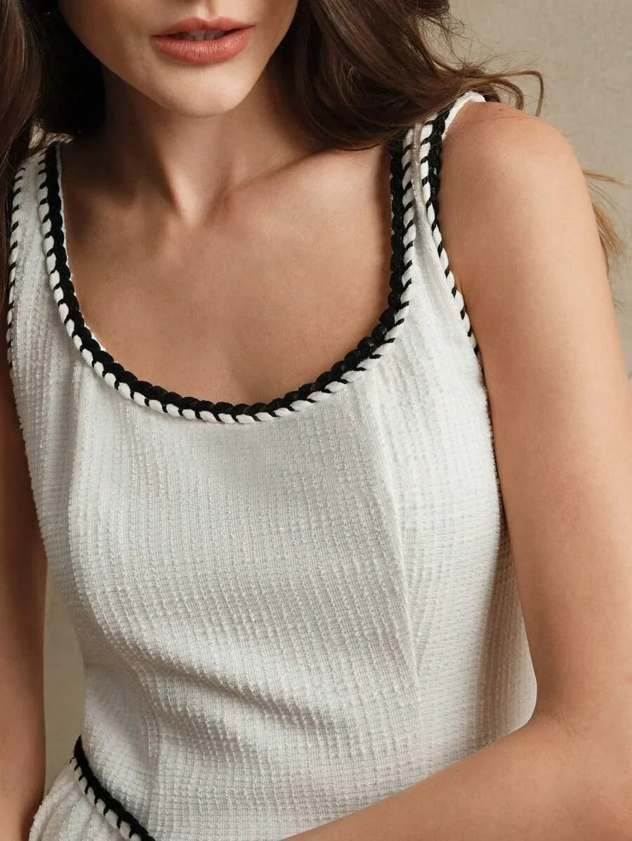 Ladies Knitted Autumn Black Contrasting White Decoration Small Fragrance Style Casual Slim Fit