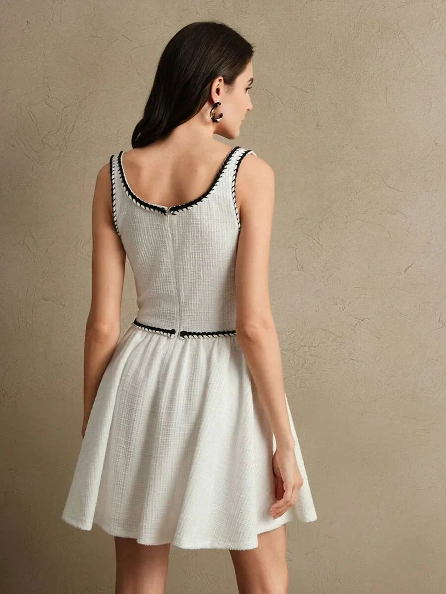 Ladies Knitted Autumn Black Contrasting White Decoration Small Fragrance Style Casual Slim Fit