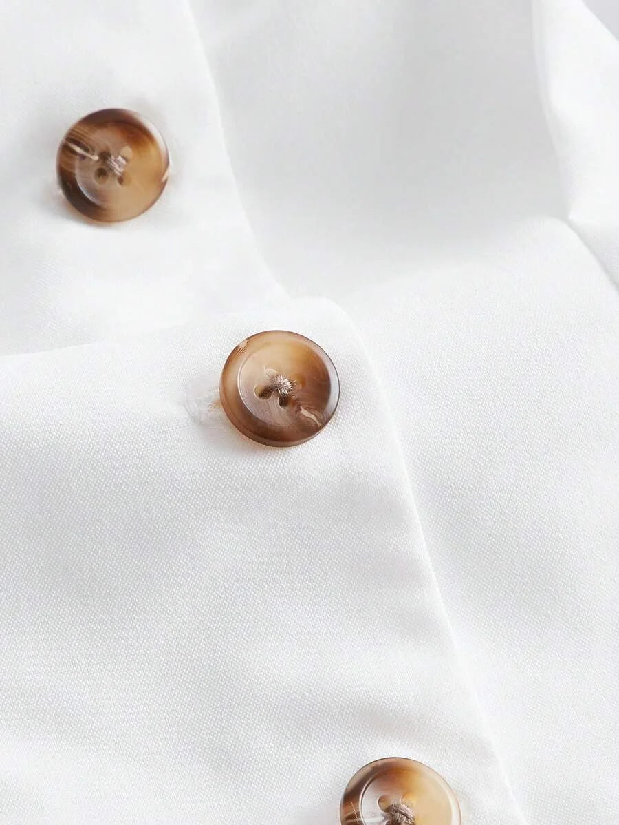Lapel Collar Puff Sleeve Button Front Crop BlouseShort Sleeve Tops