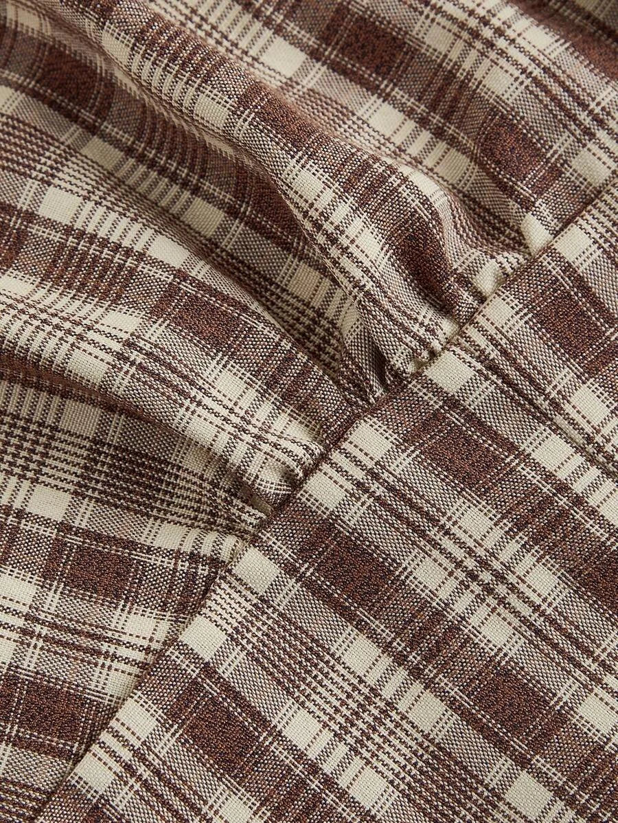 Lapel Front Ruffle Retro Plaid Shirt Going Out Shirt Bohemian Shirt Womens Holiday WearBeach