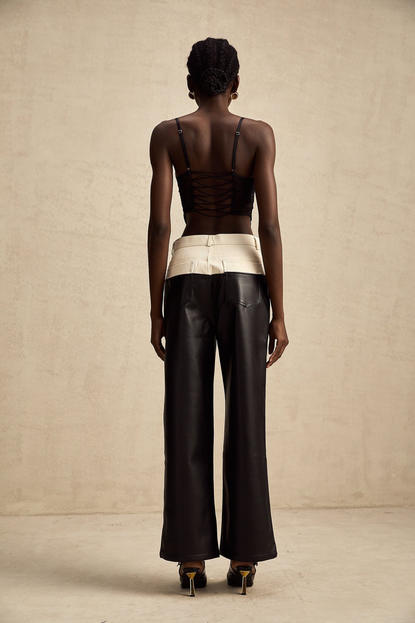 Leather trousers with contrasting color details named Clotilde