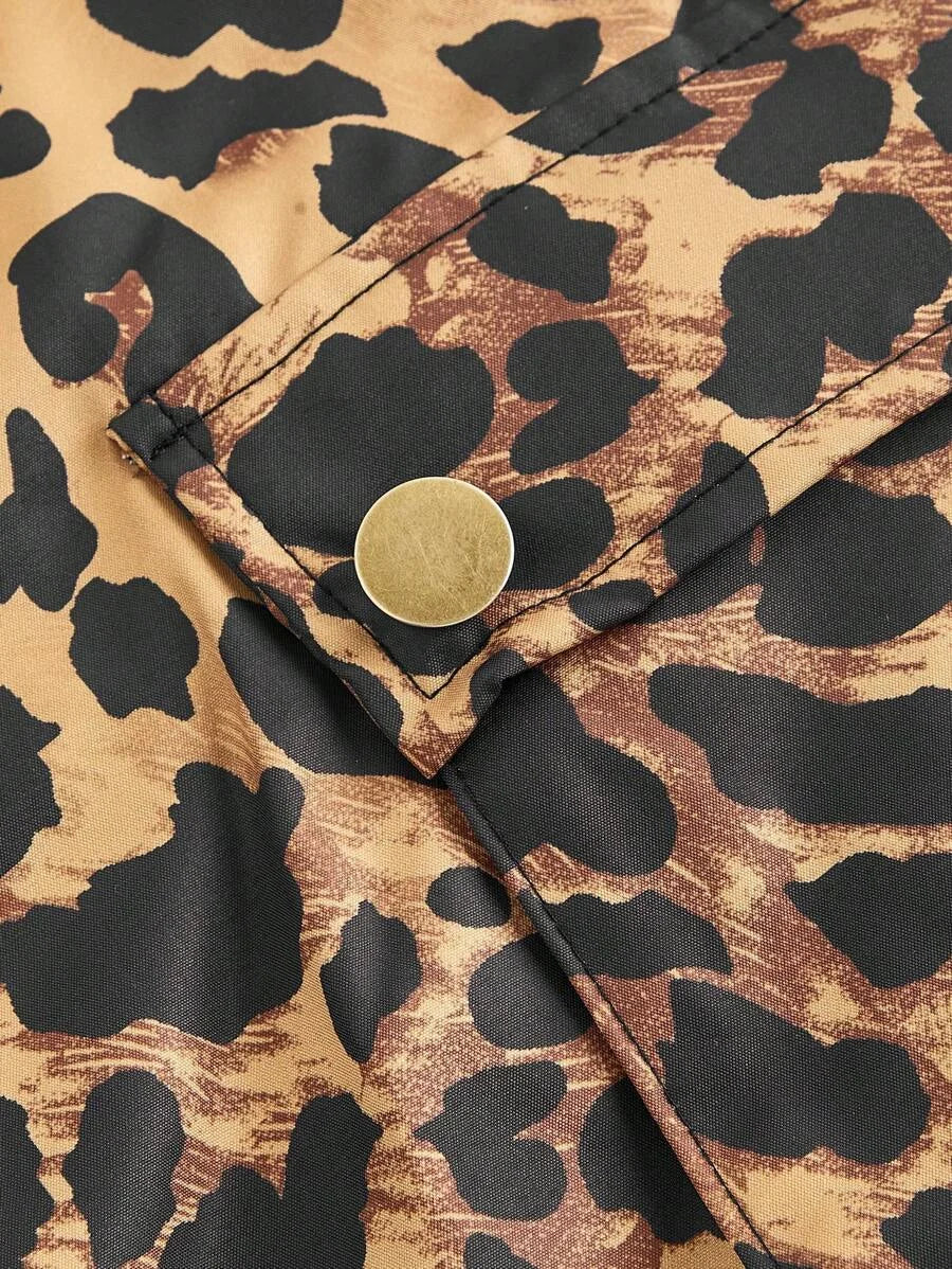 Leopard Print Utilitarian Straight Leg Casual Pants For Women