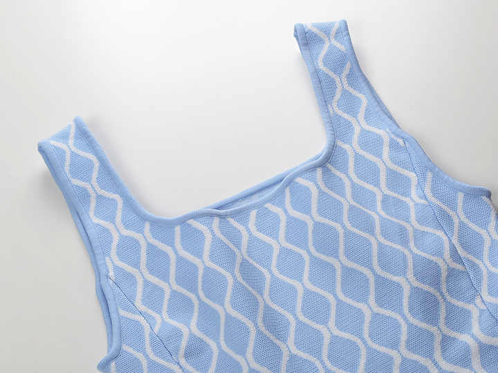 Light Blue Flared A-Line Dress with Wavy Pattern