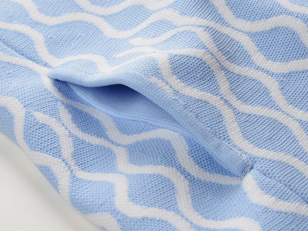 Light Blue Flared A-Line Dress with Wavy Pattern