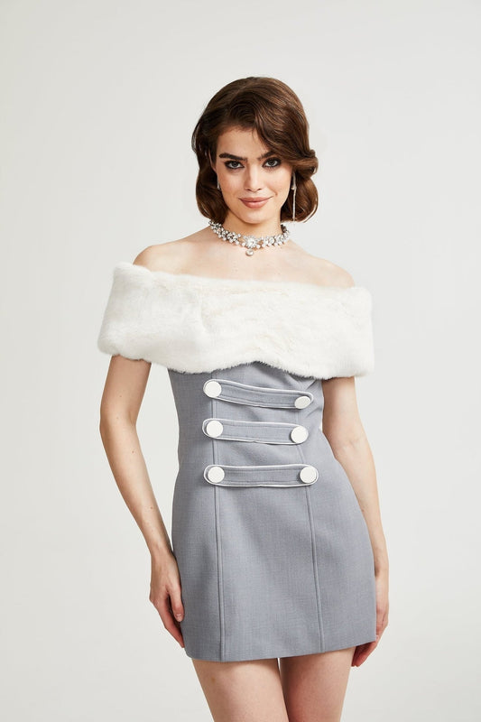 Lina grey fauxfur mini dress