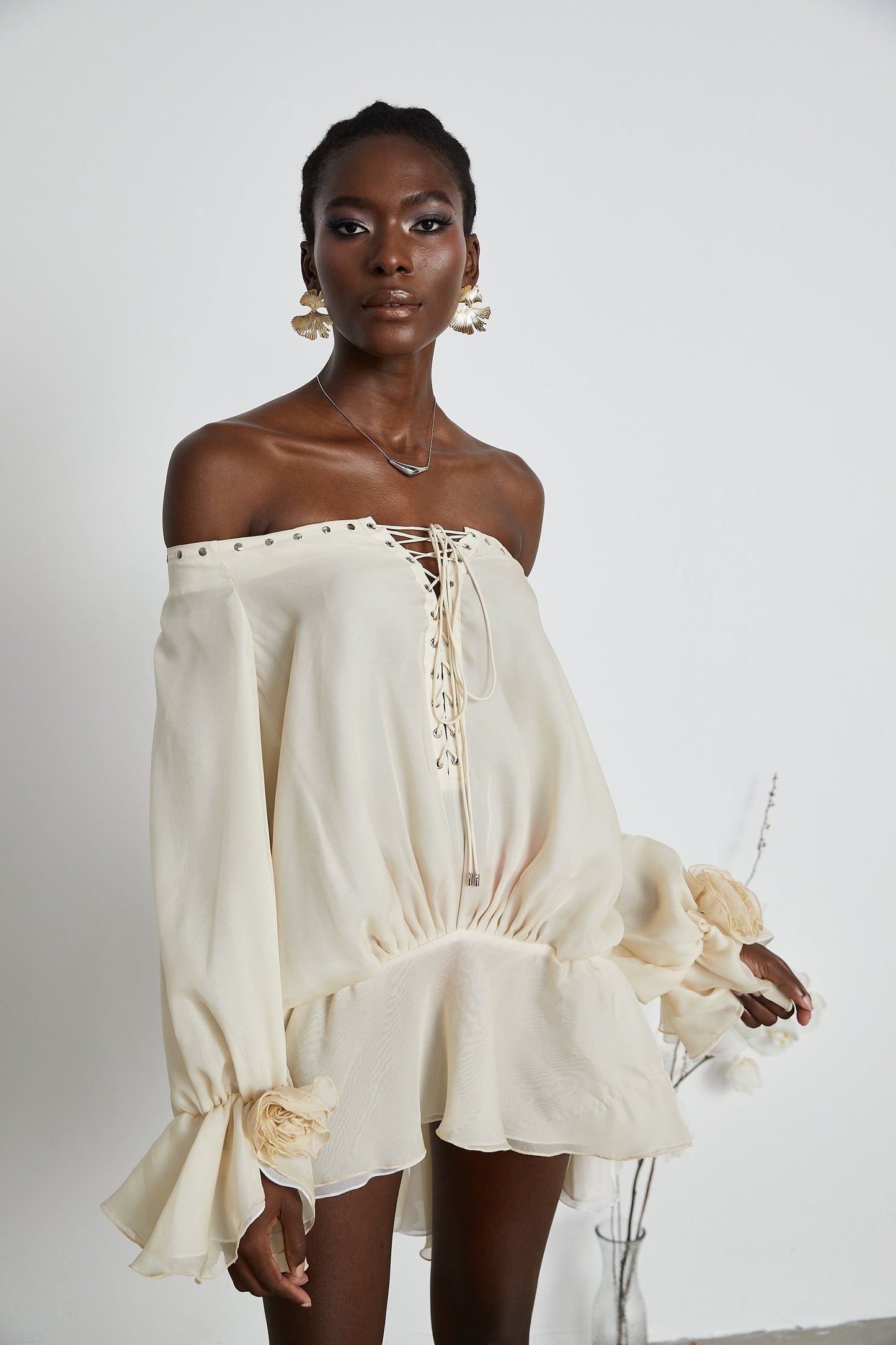 Lisette offshoulder chiffon mini dress