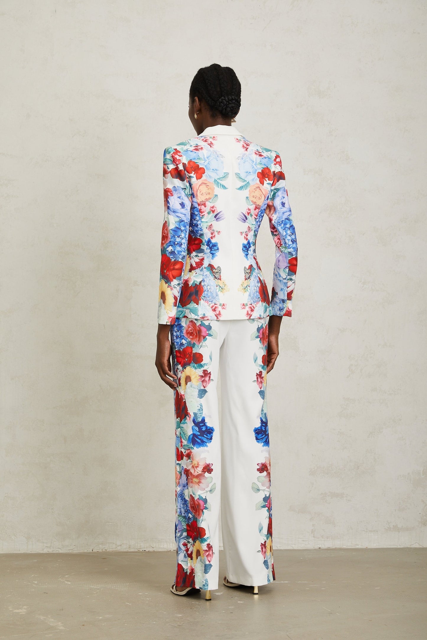 Lison White Floral Print Blazer Trousers Set