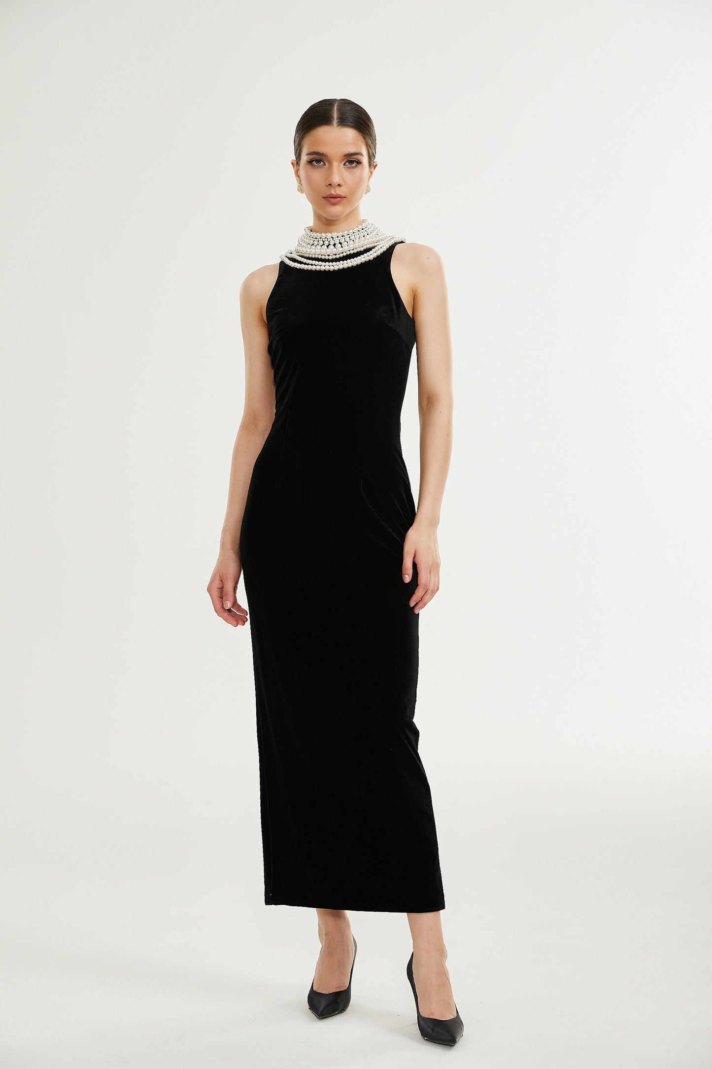 Lucena faux pearlembellished velvet dress