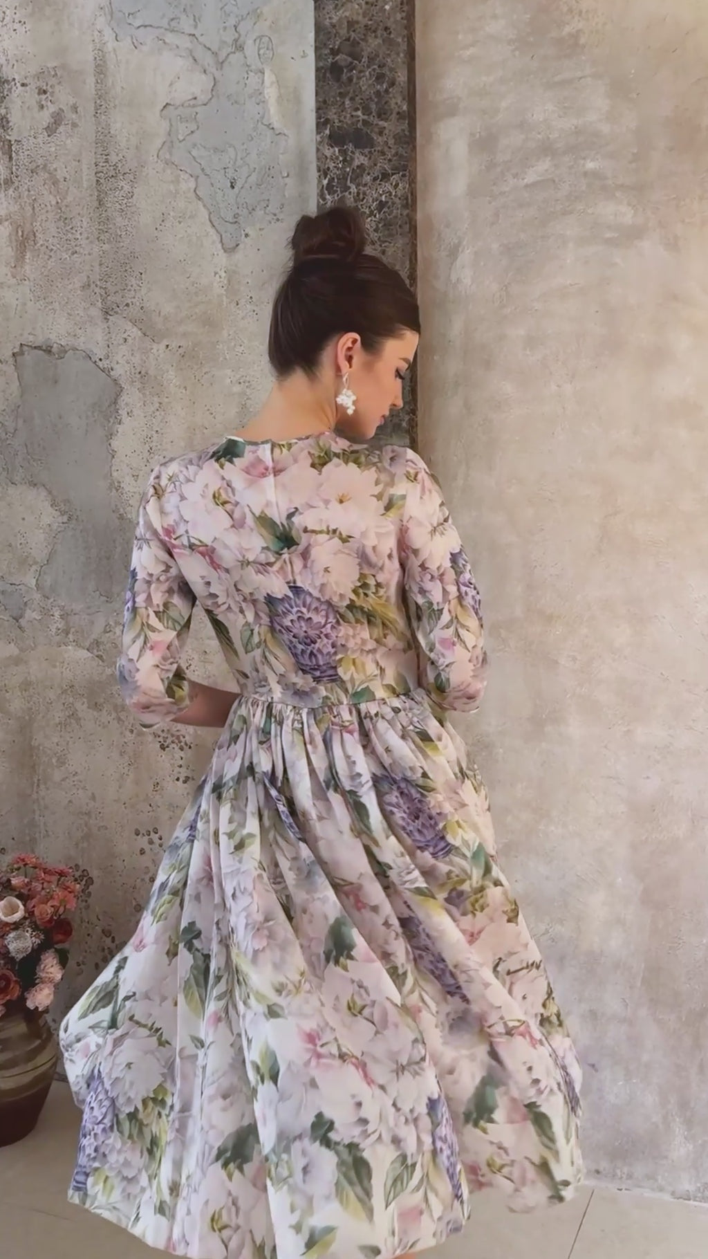 Lydie Floral Print Shirred Midi Dress