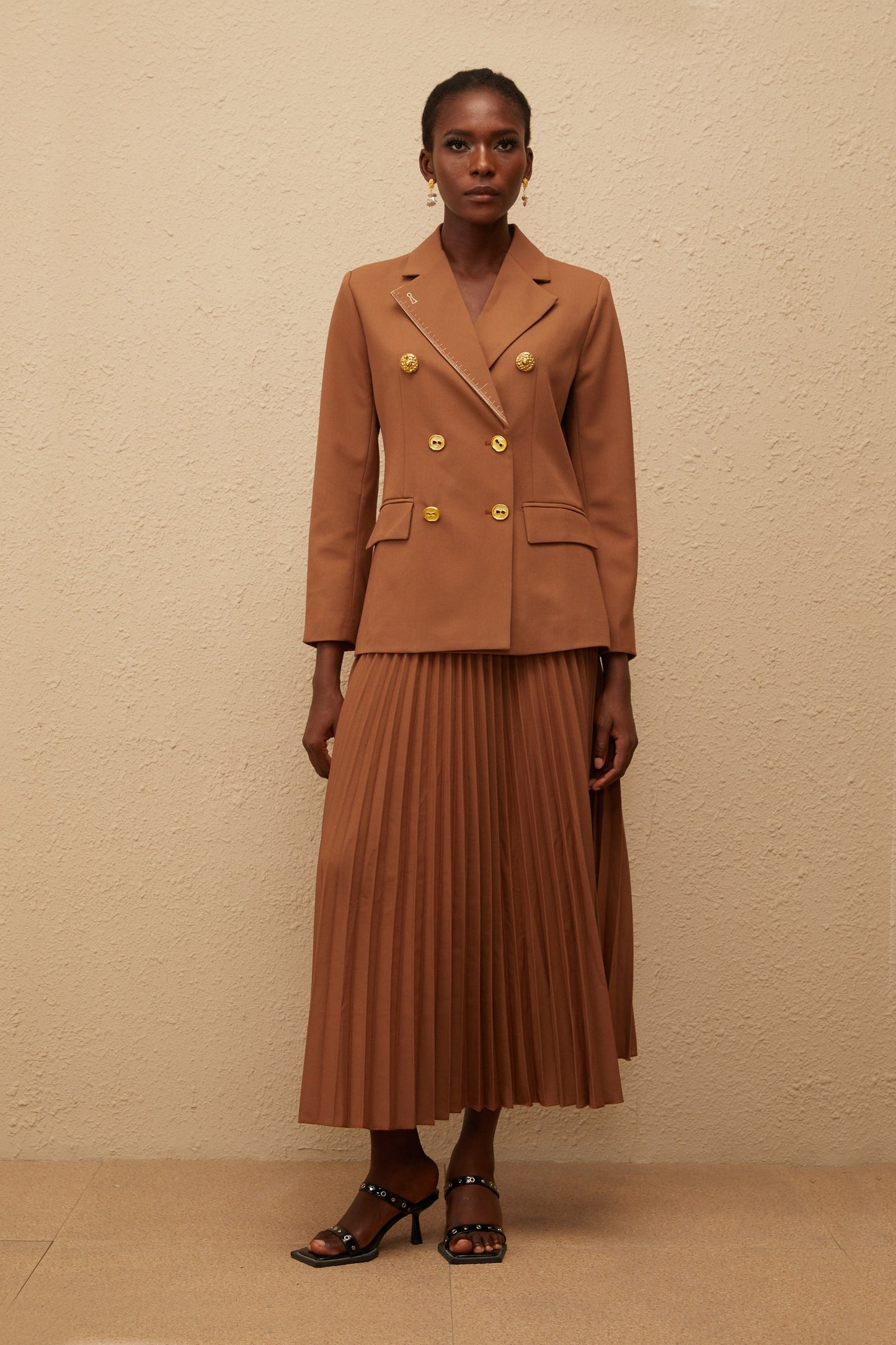Maëlys Caramel Double Breasted Blazer Skirt Set