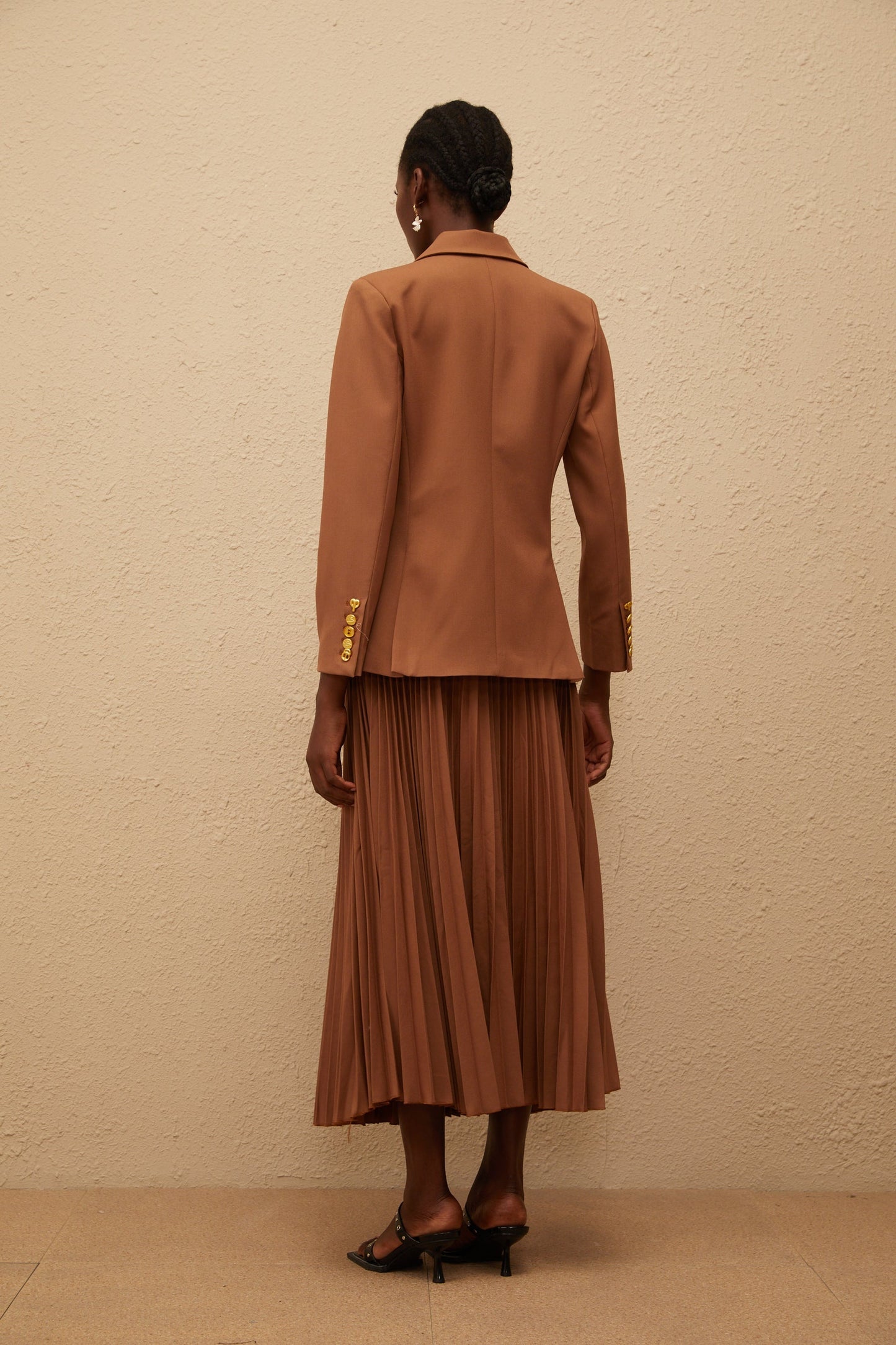 Maëlys Caramel Double Breasted Blazer Skirt Set