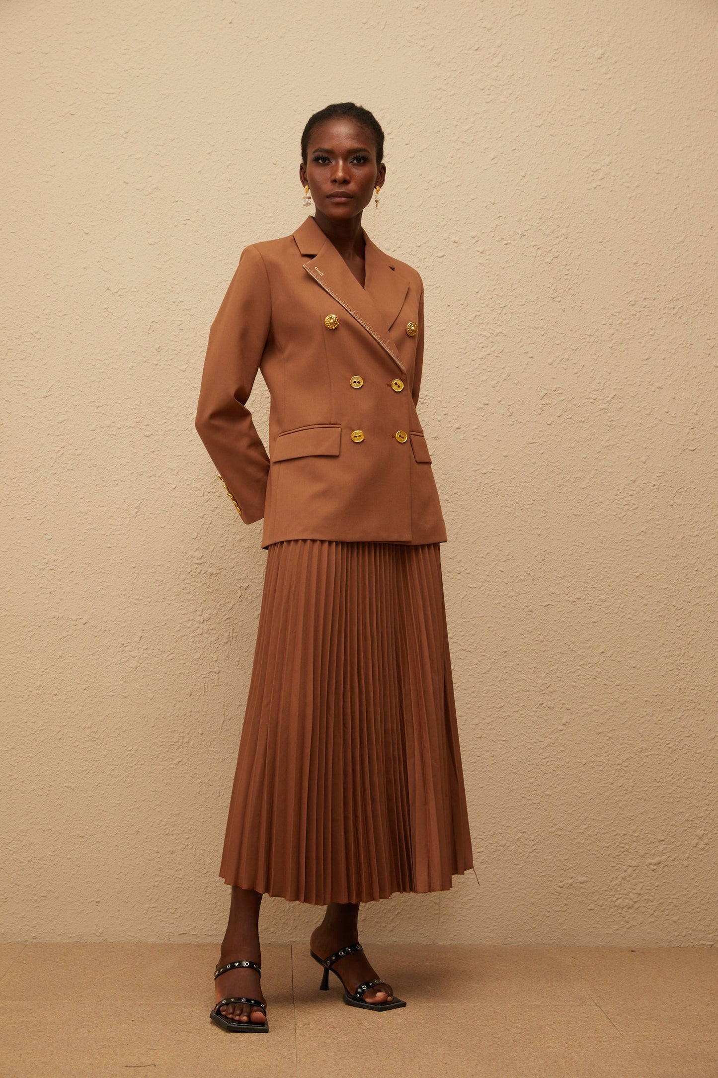 Maëlys Caramel Double Breasted Blazer Skirt Set