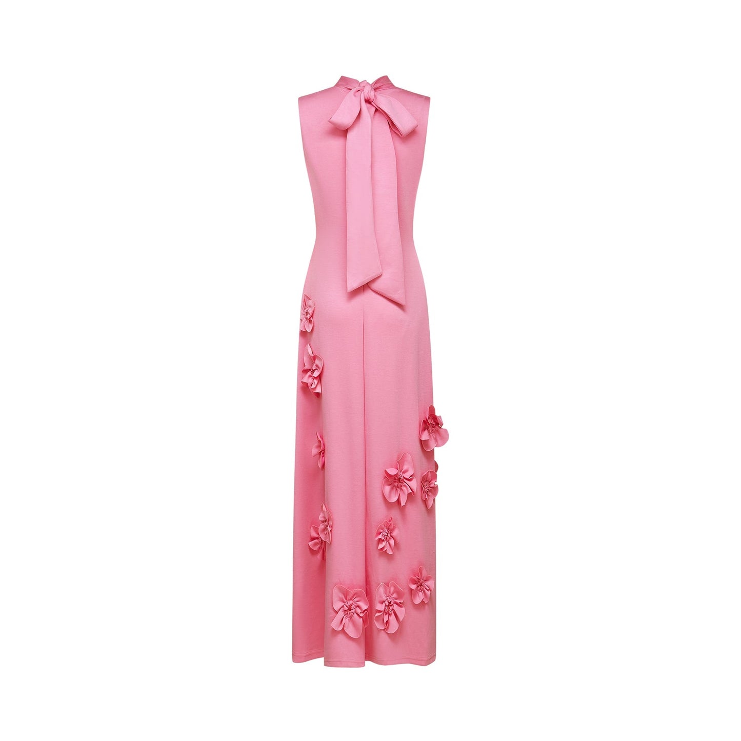 Magali bowtie fauxflower embellished sleeveless maxi dress in Pink