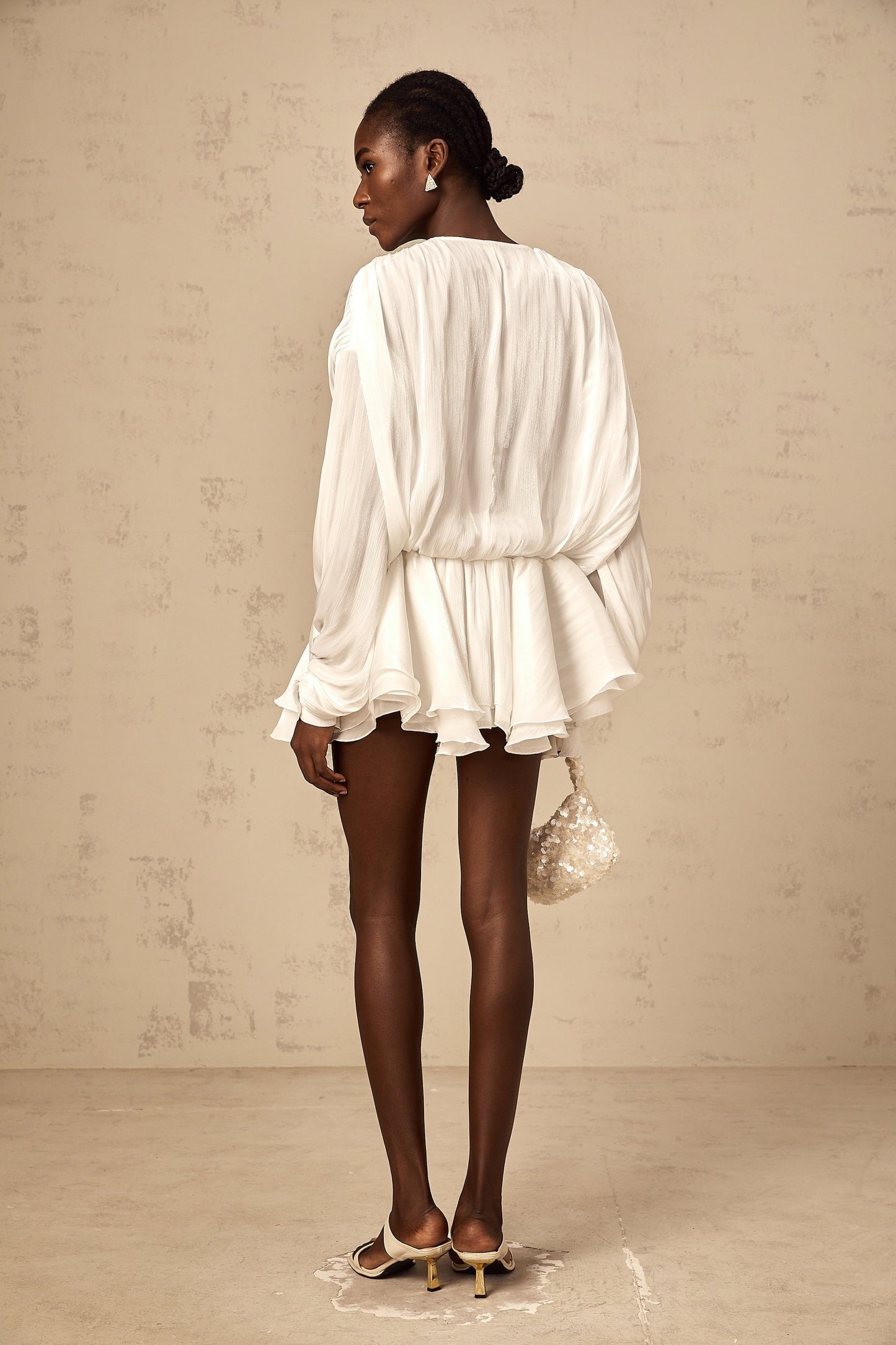 Mahault white pleated glittereffect mini dress