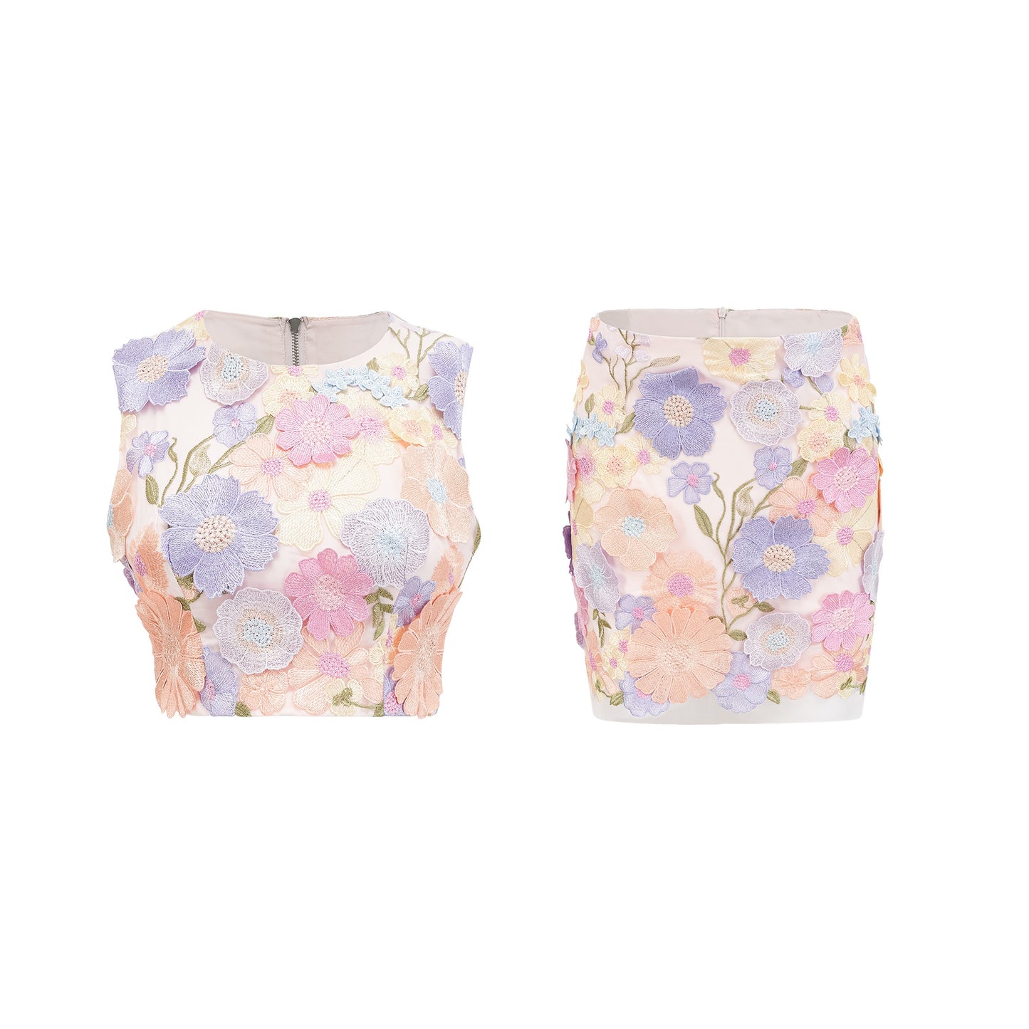 Malika petal embroidered top skirt matching set