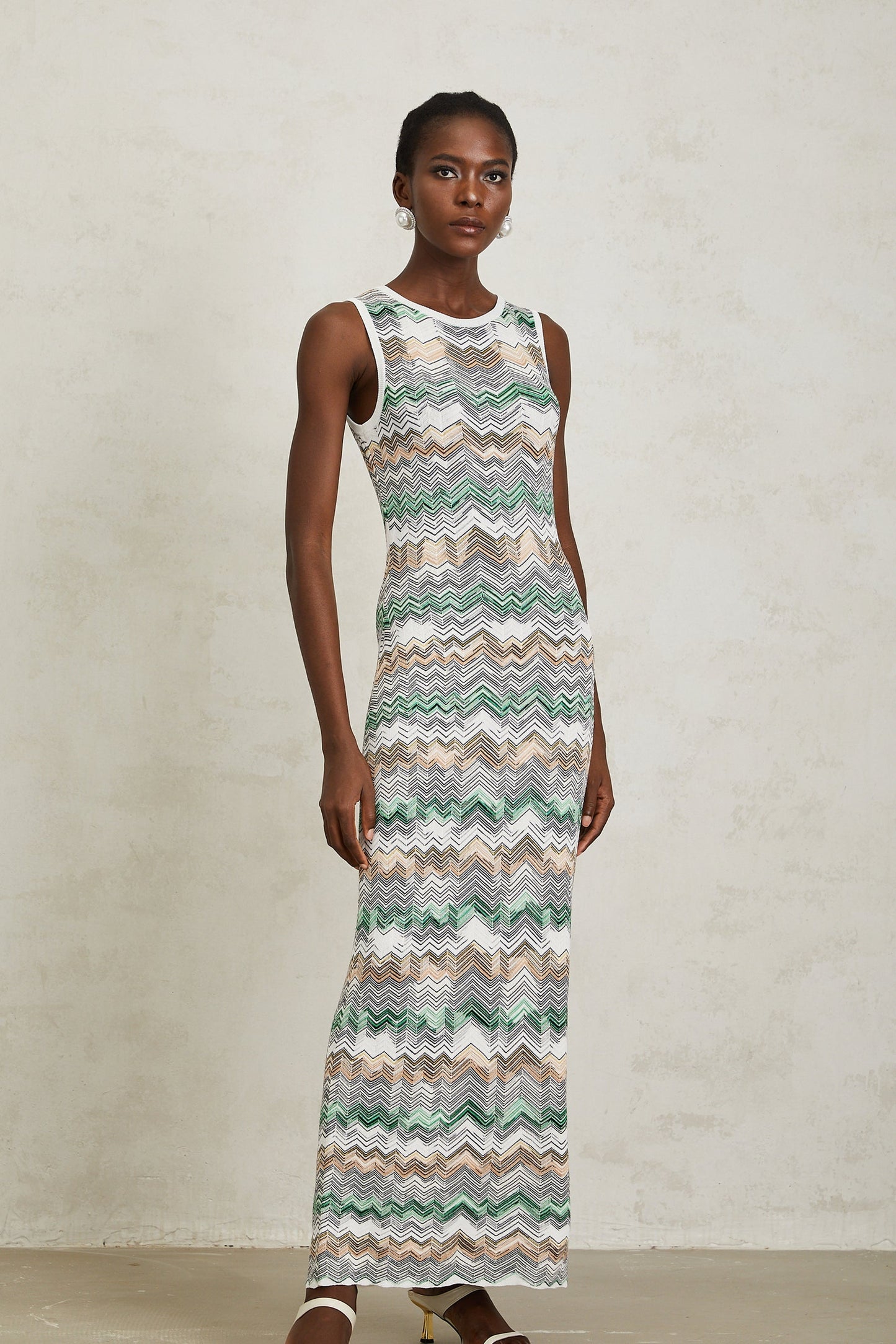 Manon Green Zigzag Woven Knit Maxi Dress