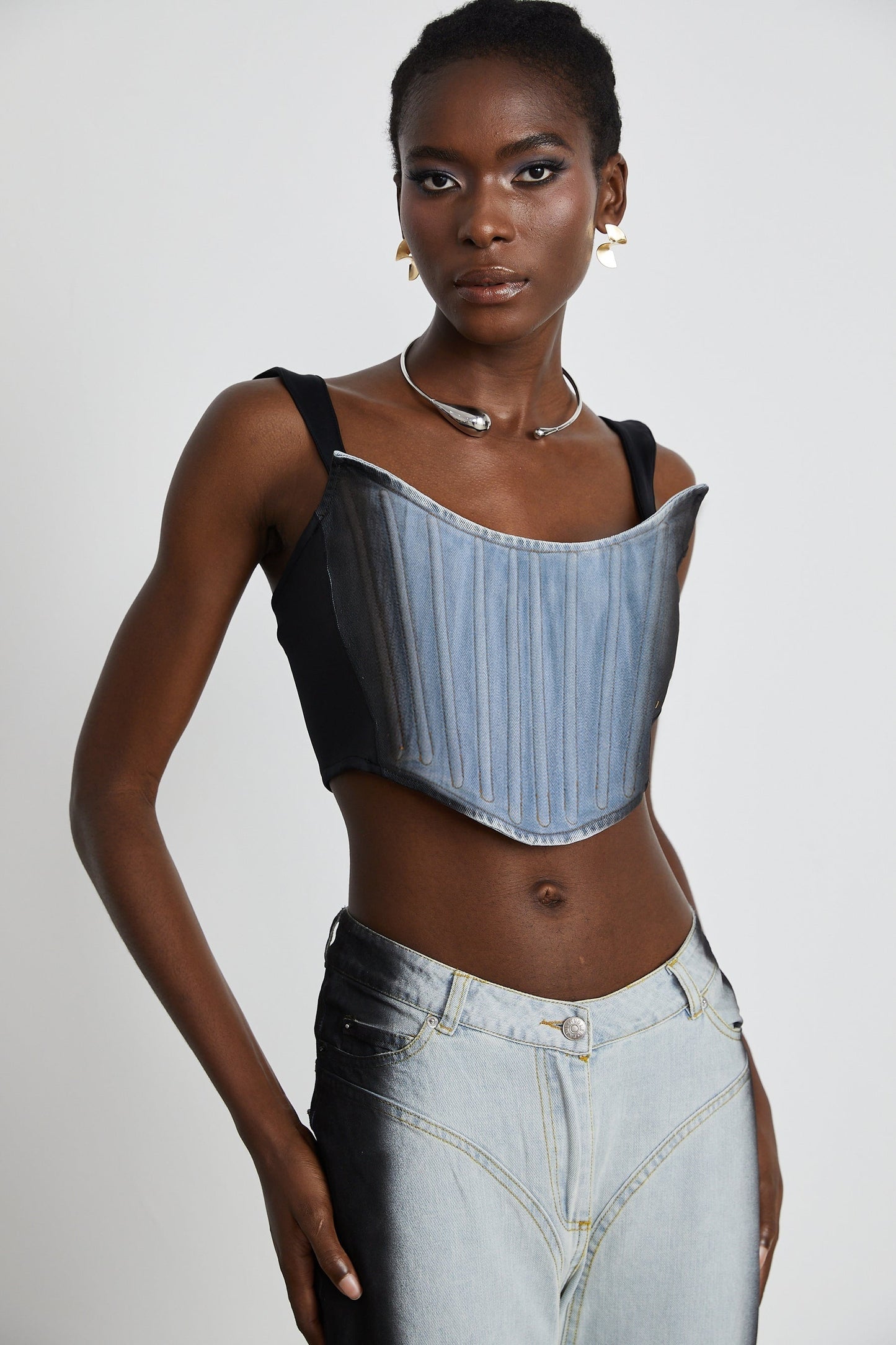 Manon twotone denim cropped top