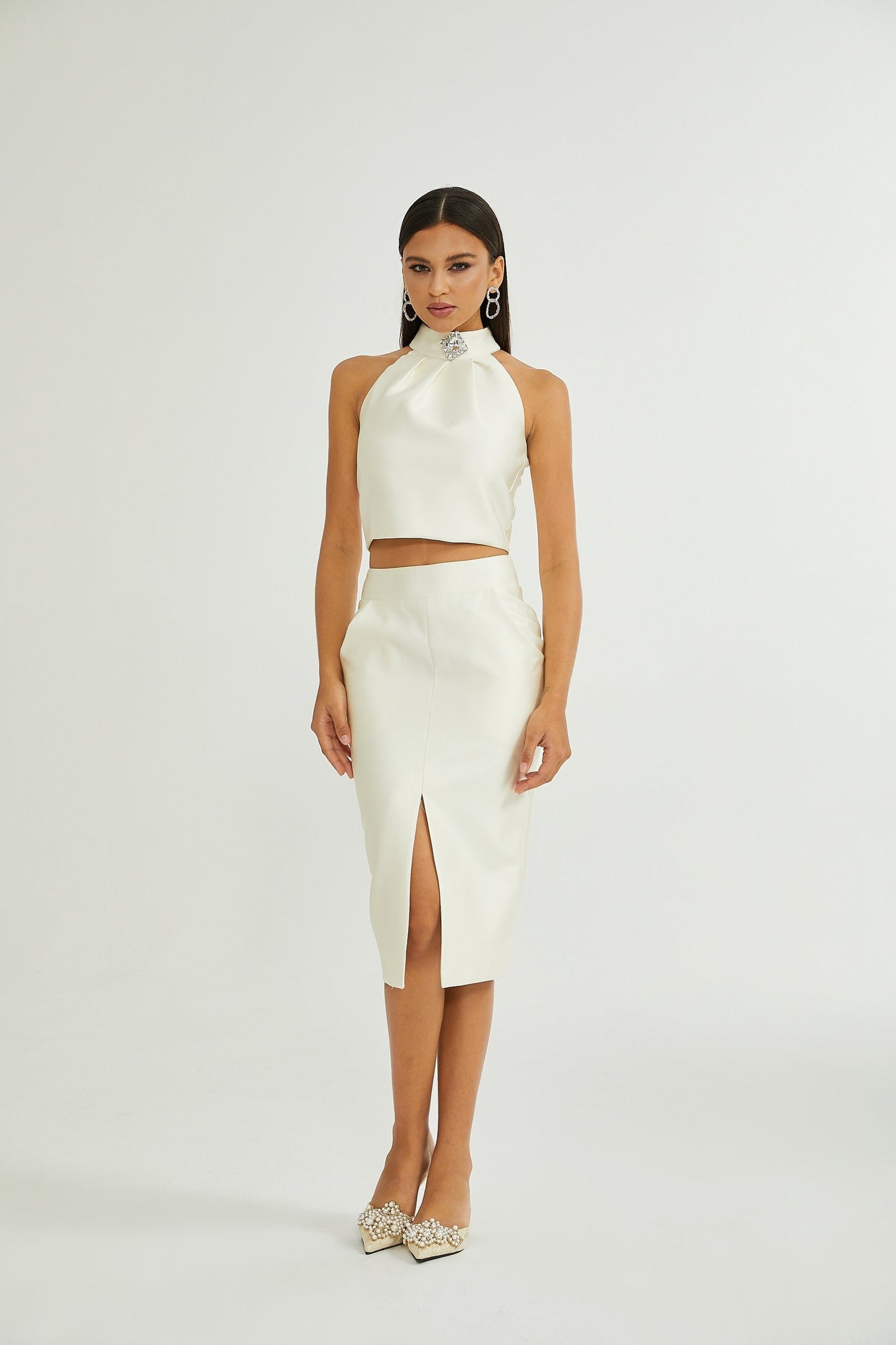 Manon white top skirt matching set