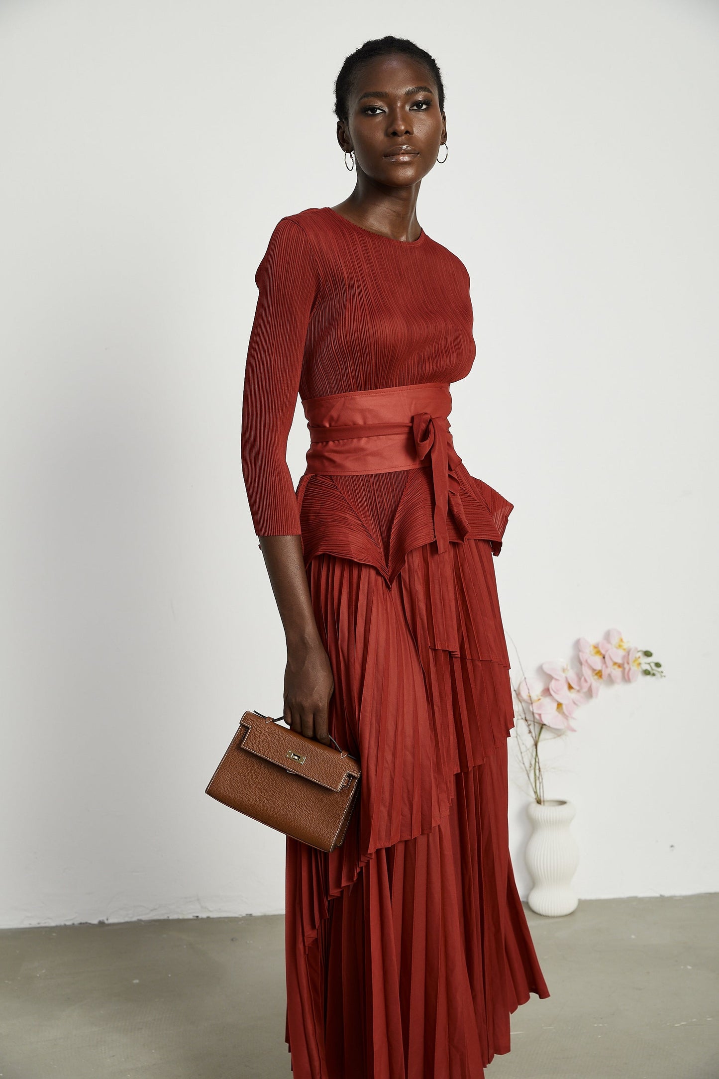 Margaux bowtie embellished pleated top skirt matching set