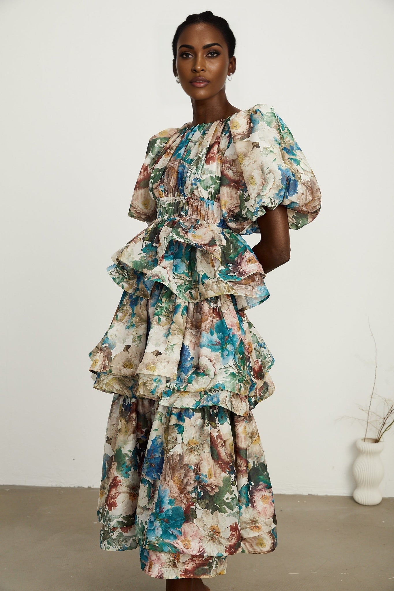 Marianne floralprint tiered midi dress