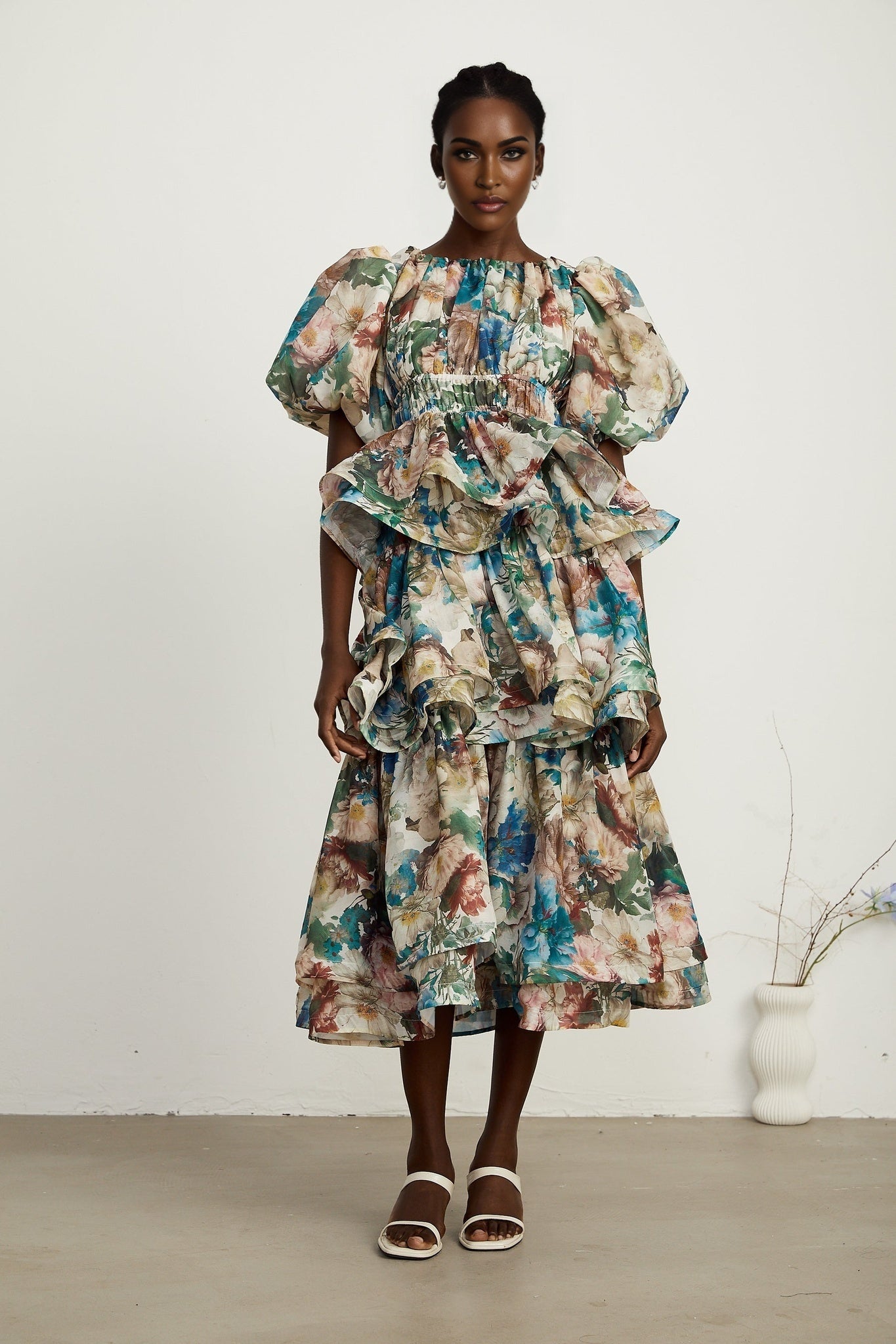 Marianne floralprint tiered midi dress