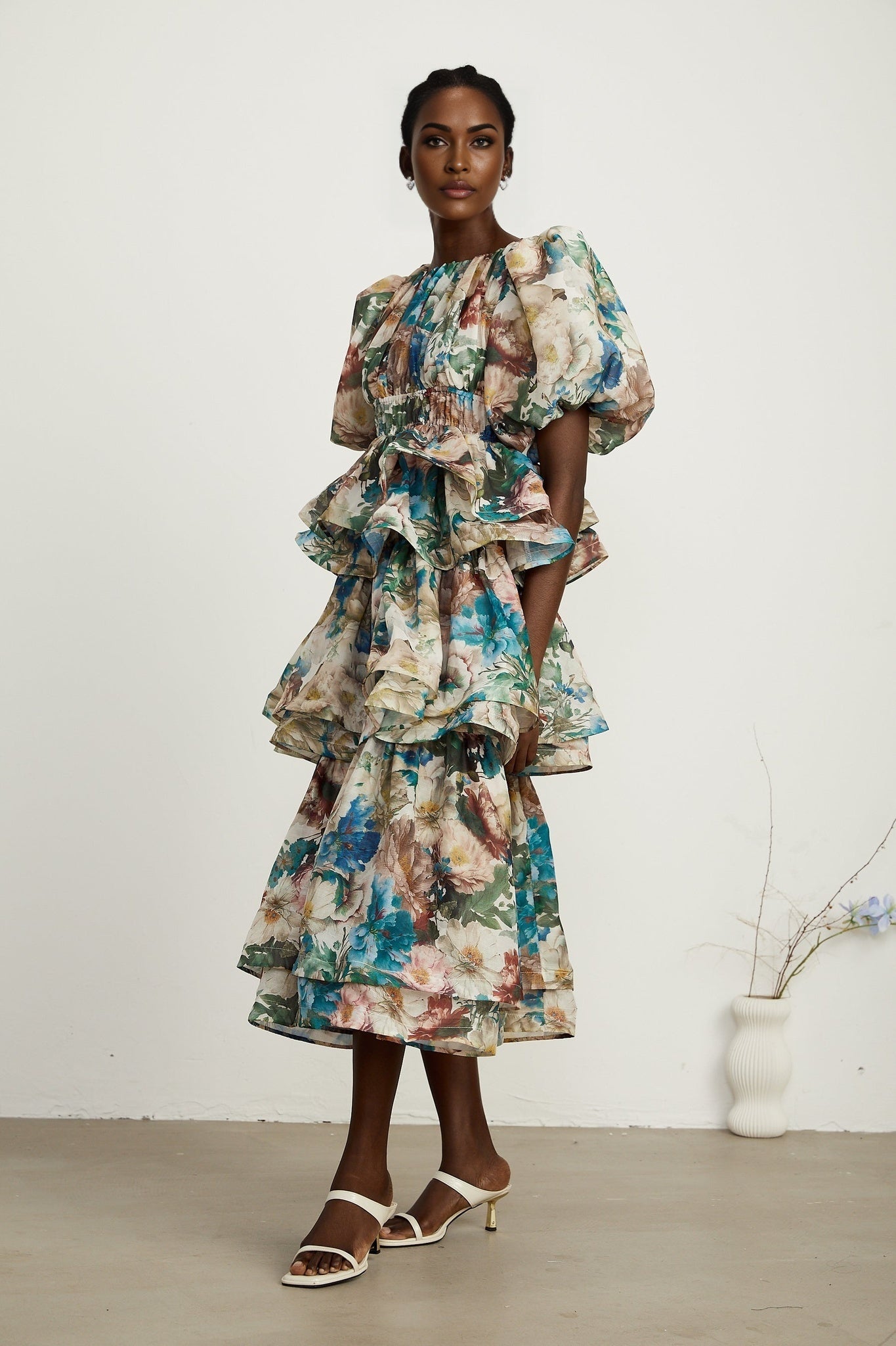 Marianne floralprint tiered midi dress