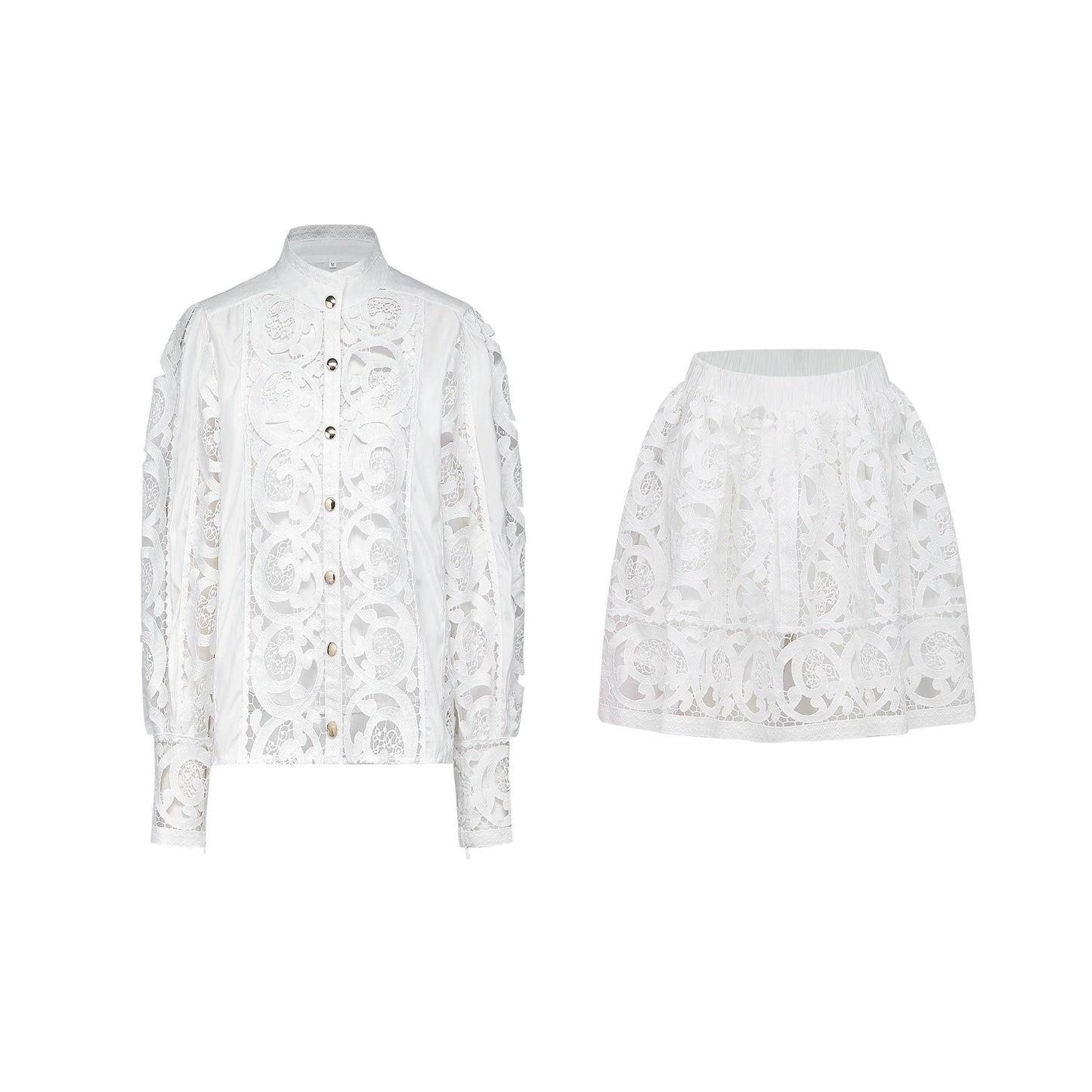 Marie lacefloral embellished shirt skirt matching set