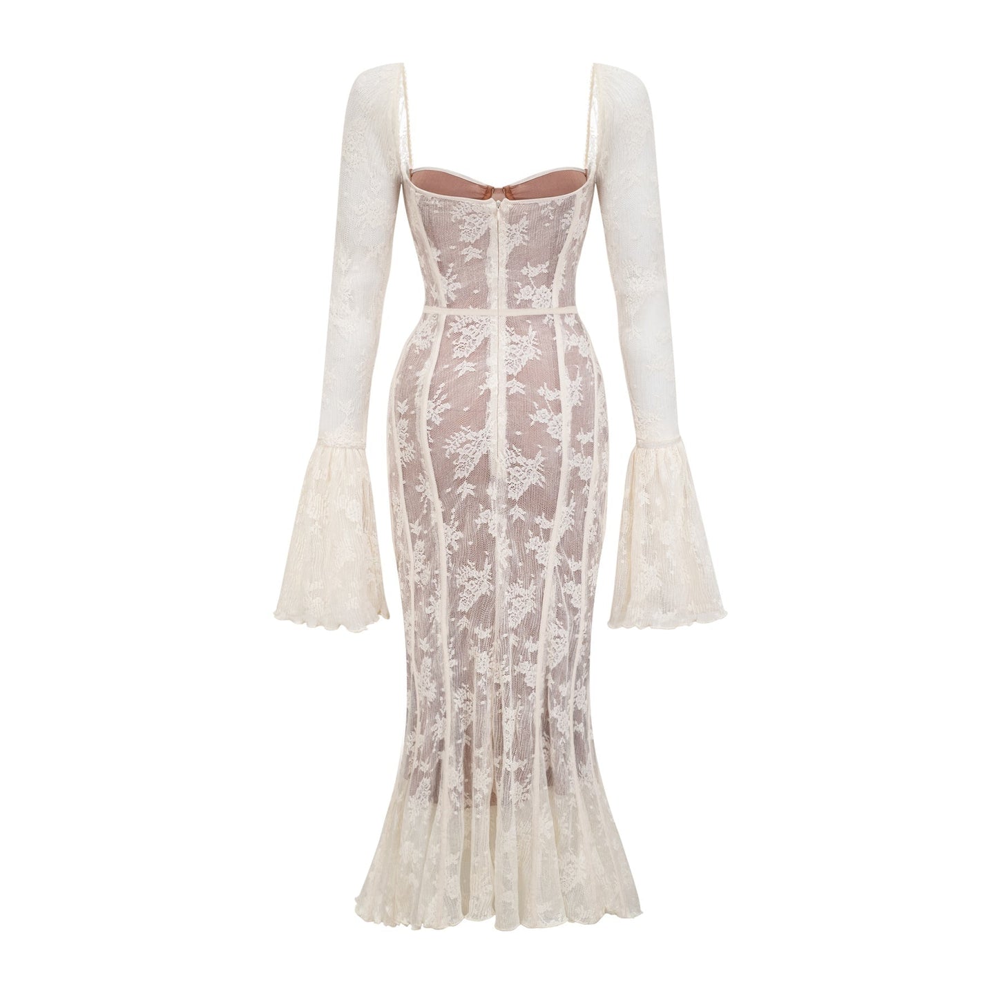 Marlene flared lace maxi dress in White