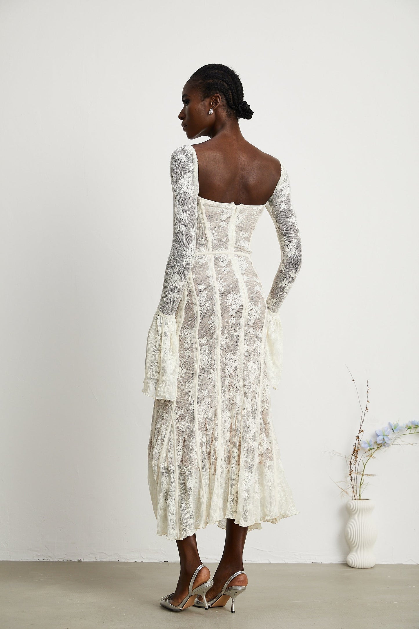 Marlene flared lace maxi dress in White