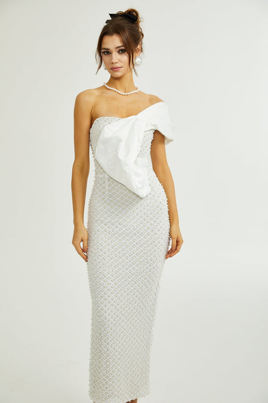 Maura fauxpearl offshoulder dress