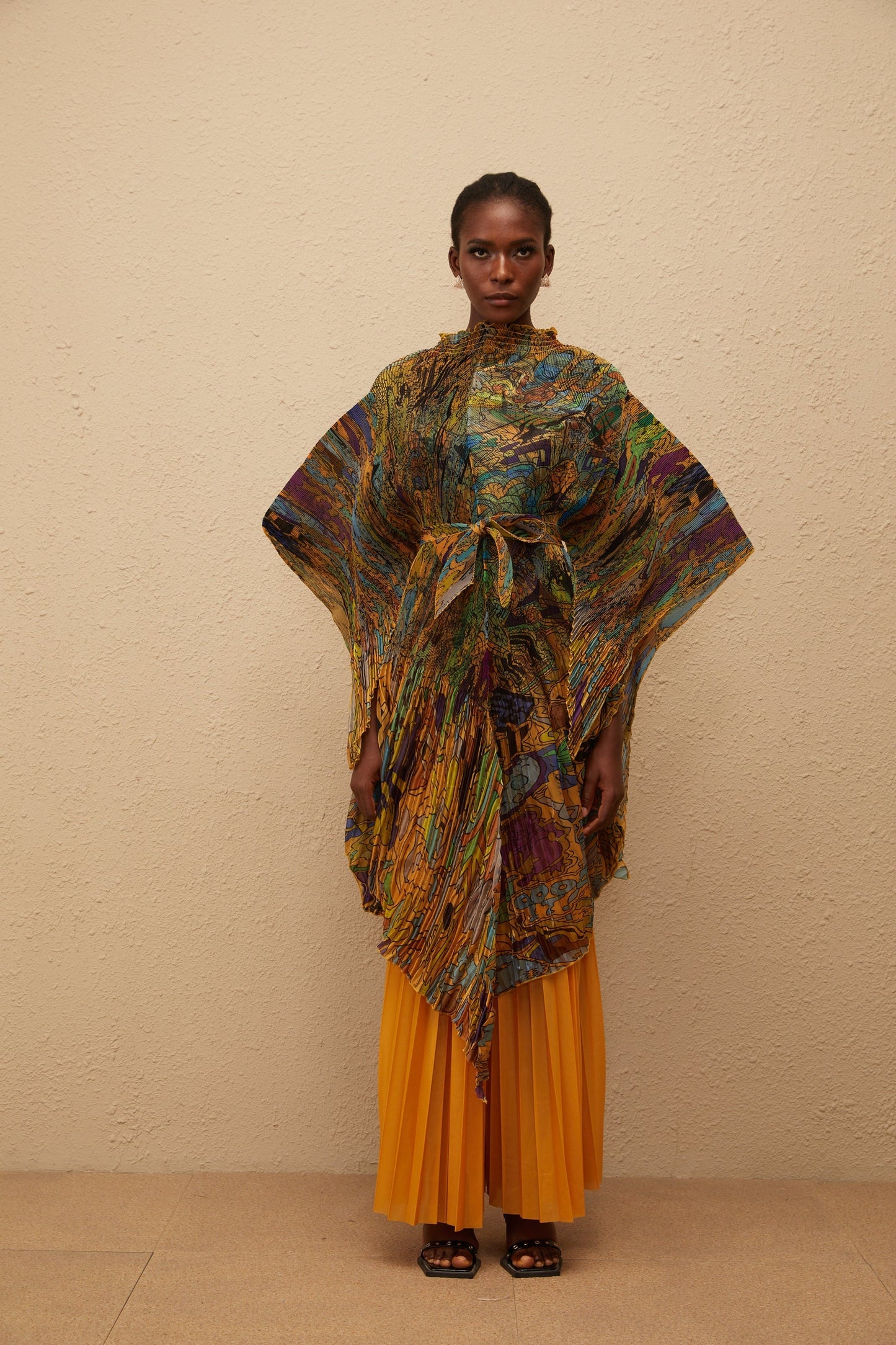 Mélodie Orange Pattern Print Pleated Blouse Trousers Set