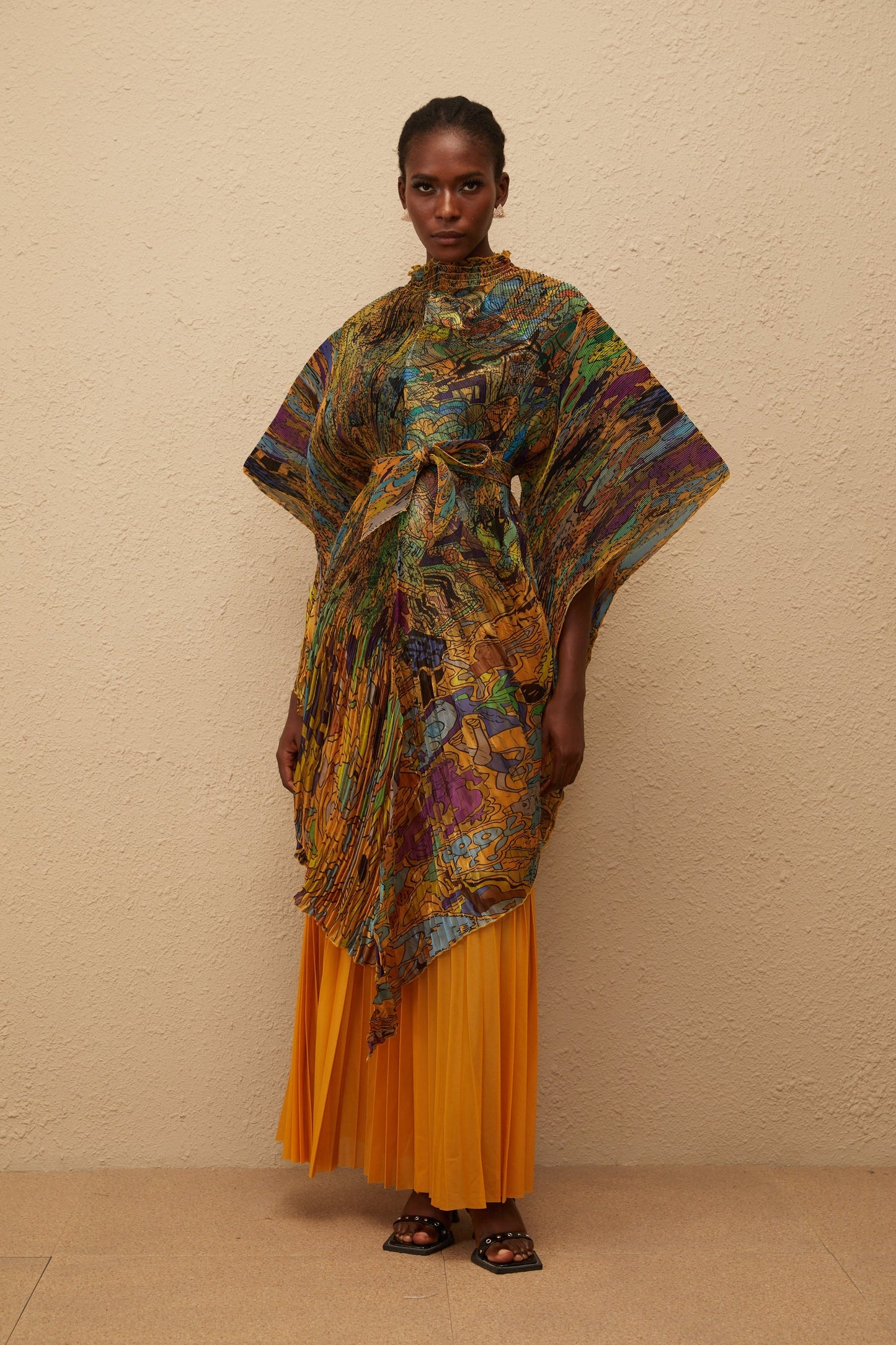 Mélodie Orange Pattern Print Pleated Blouse Trousers Set