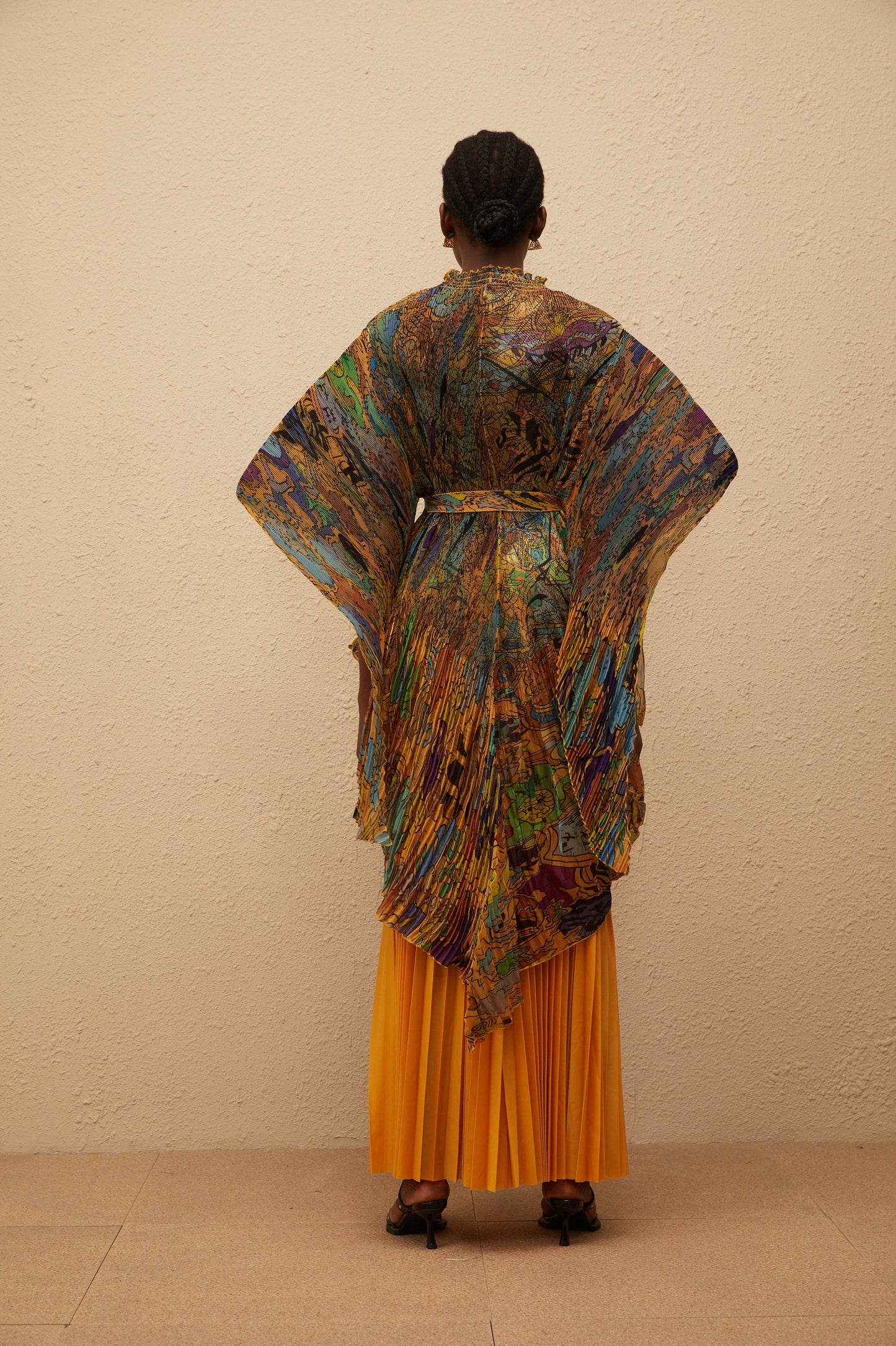 Mélodie Orange Pattern Print Pleated Blouse Trousers Set