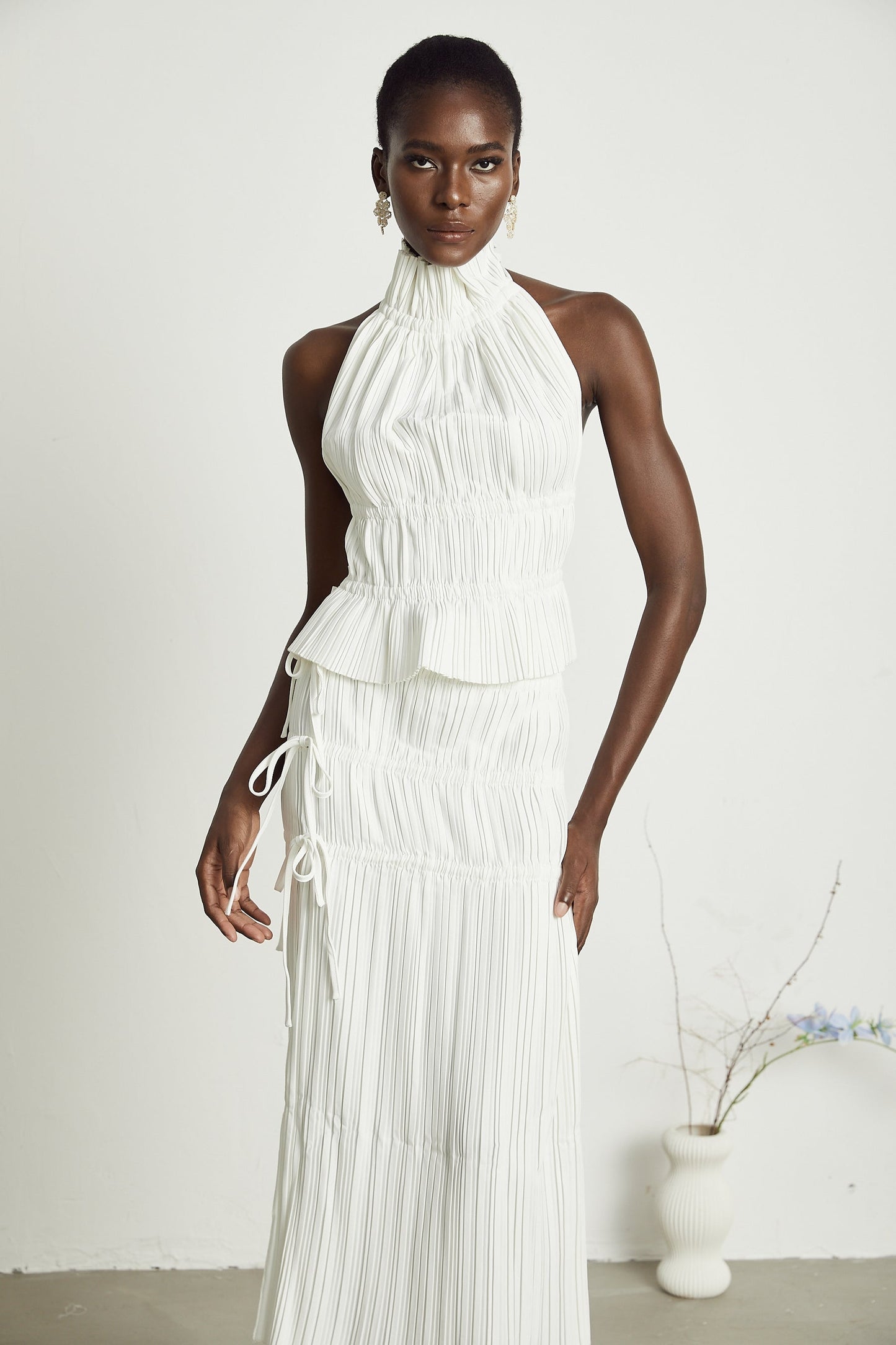 Milisent openback pleated top skirt matching set