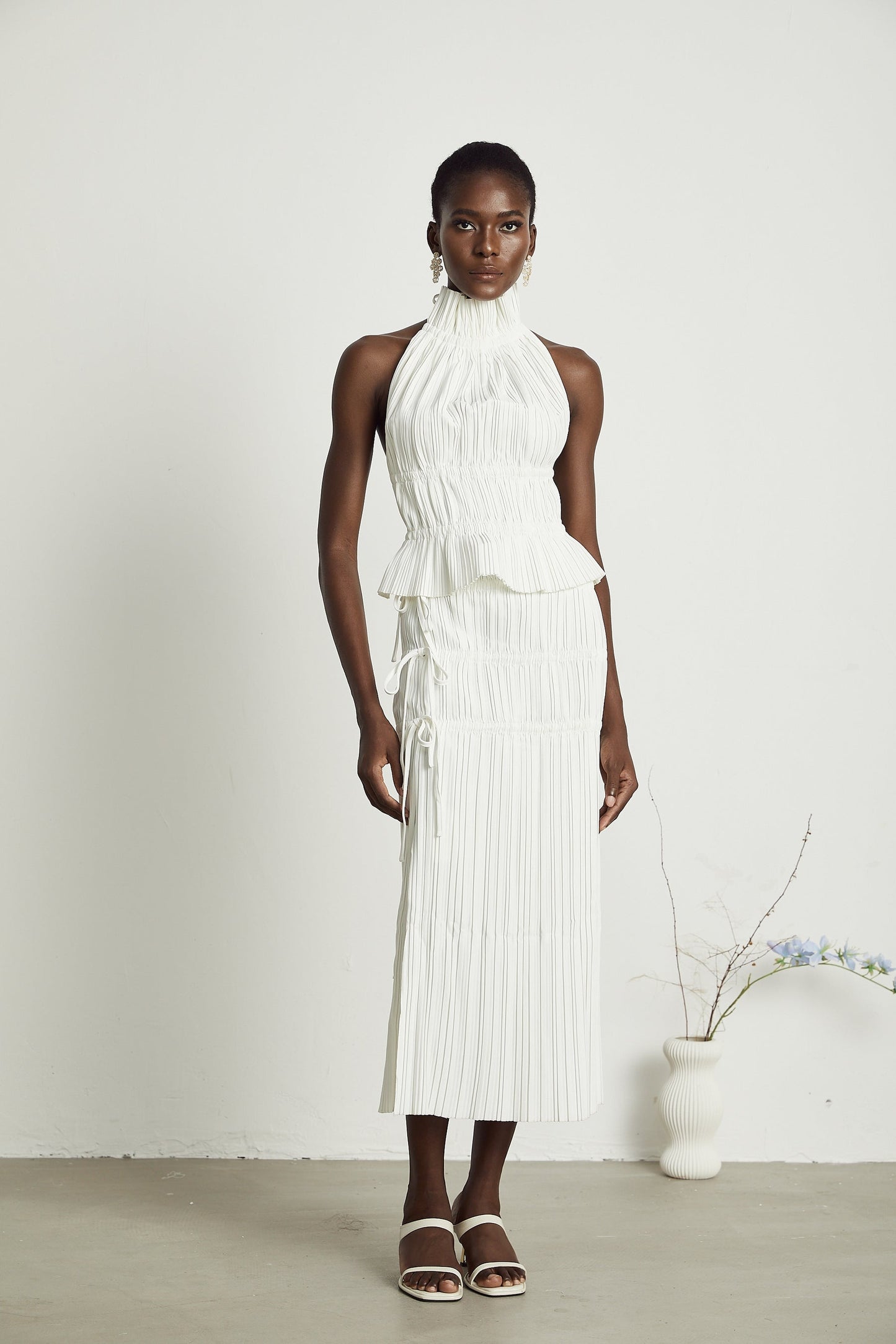 Milisent openback pleated top skirt matching set