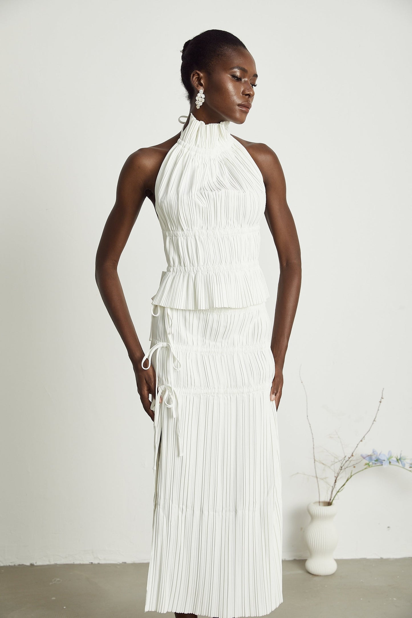 Milisent openback pleated top skirt matching set