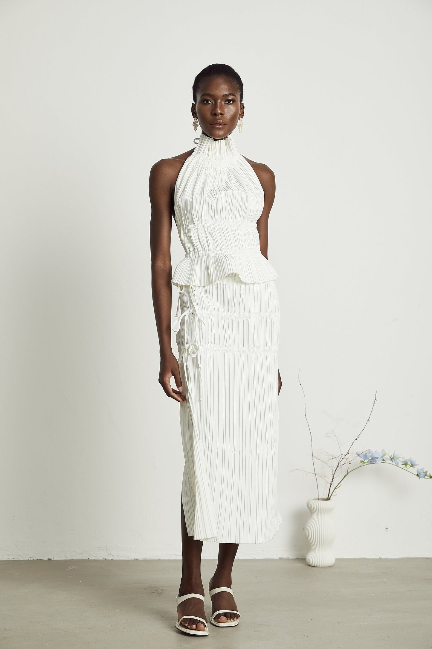 Milisent openback pleated top skirt matching set