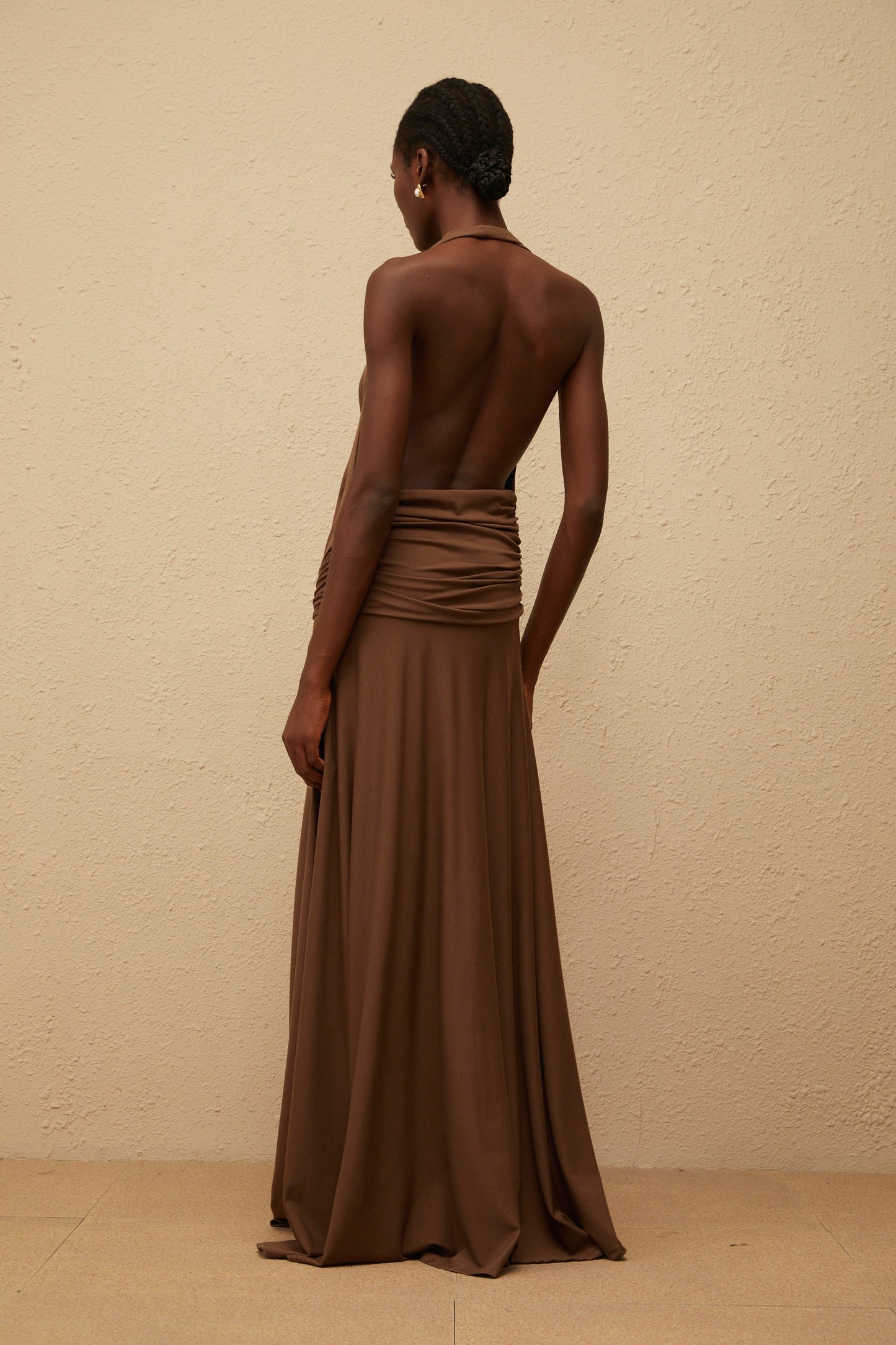 Minna Brown Halterneck Twisted Maxi Dress