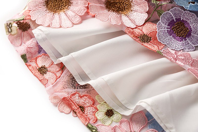 Multicolored floral embroidered A-line skirt