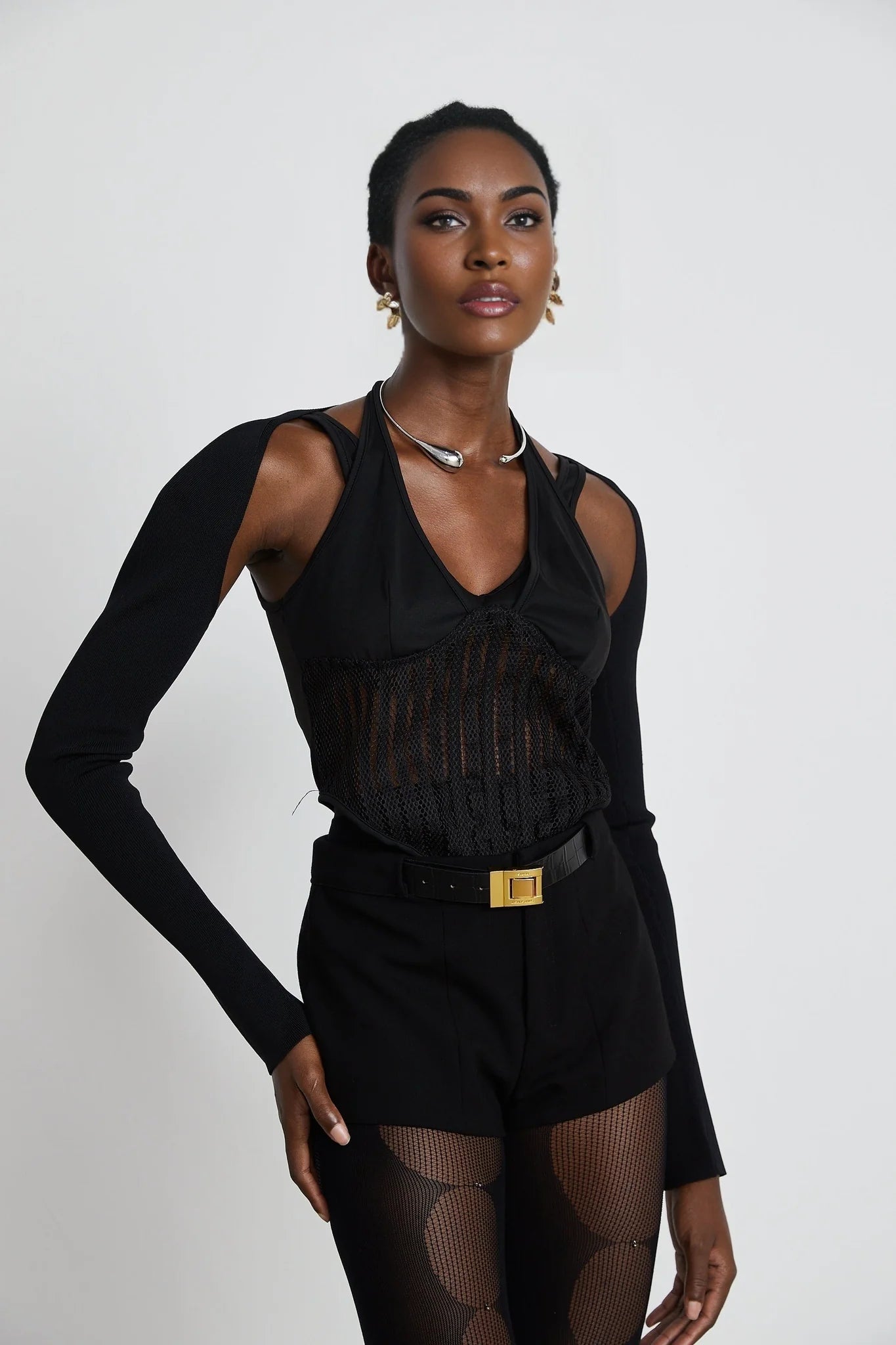 Mylah black panelled bustierstyle top