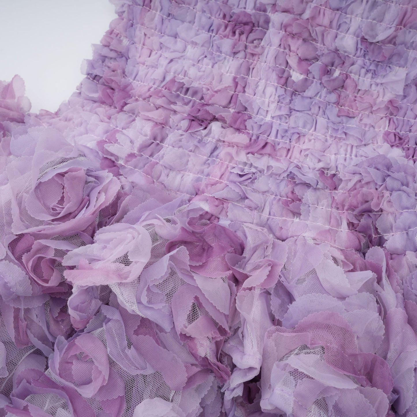Mylène purple 3Dpetal tiered tulle mini dress