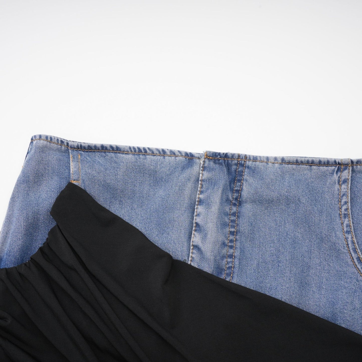 Nala jerseypanelled denim top skirt matching set